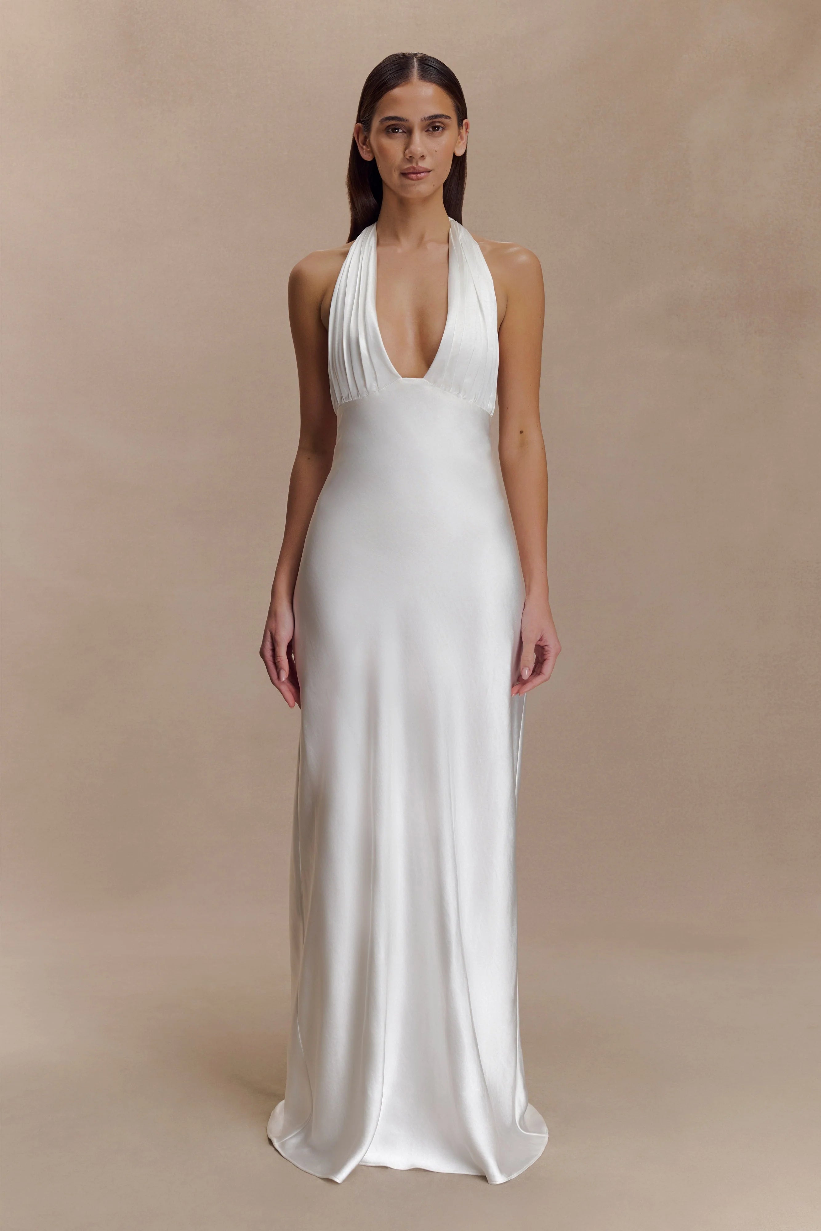 Alice Satin Halter Maxi Dress White