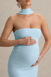 Glaze Powder Blue High Neck Maternity Maxi Dress