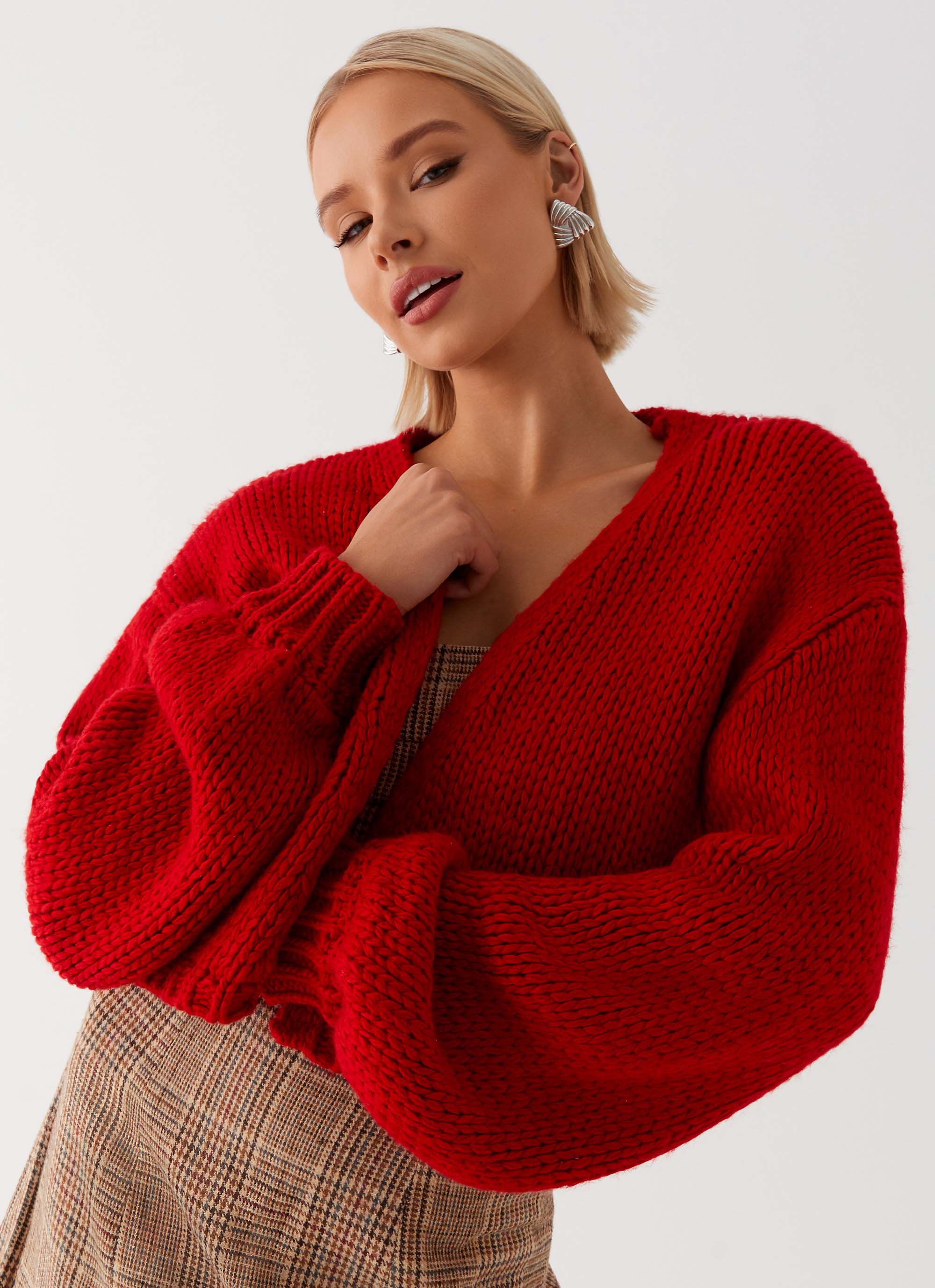 Jasleen Knit Cardigan Red
