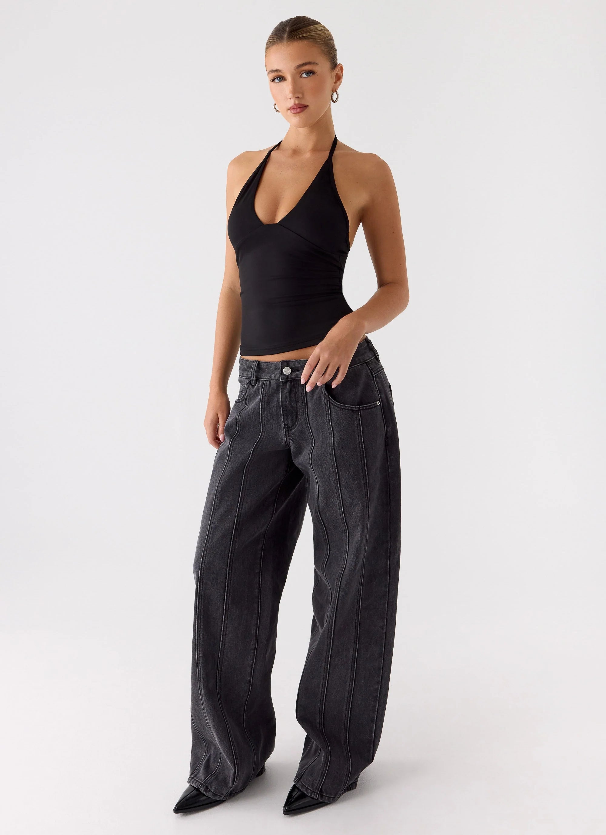 Roll Out Halter Top Black