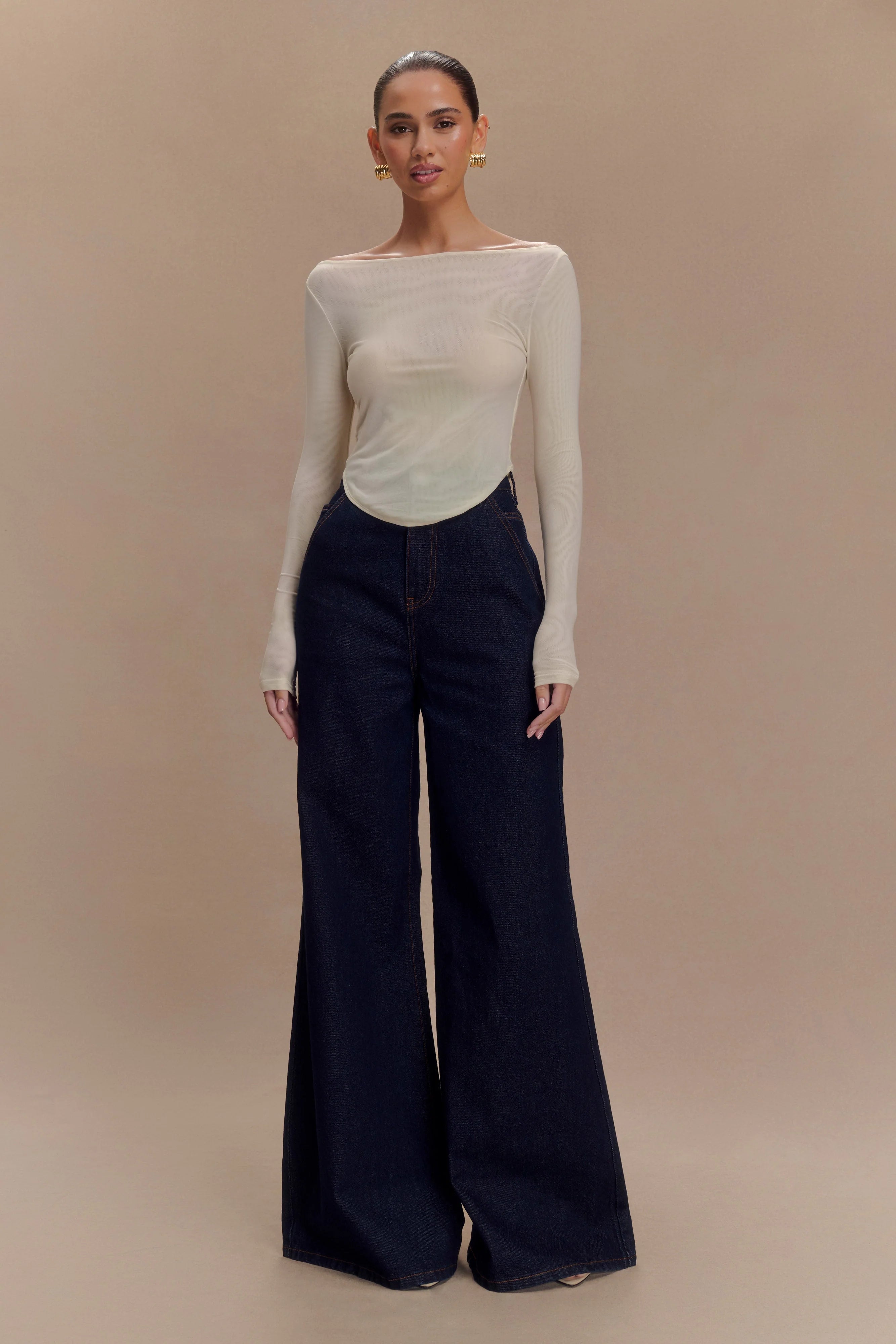 Jen Wide Leg Flare Denim Jeans Indigo Blue