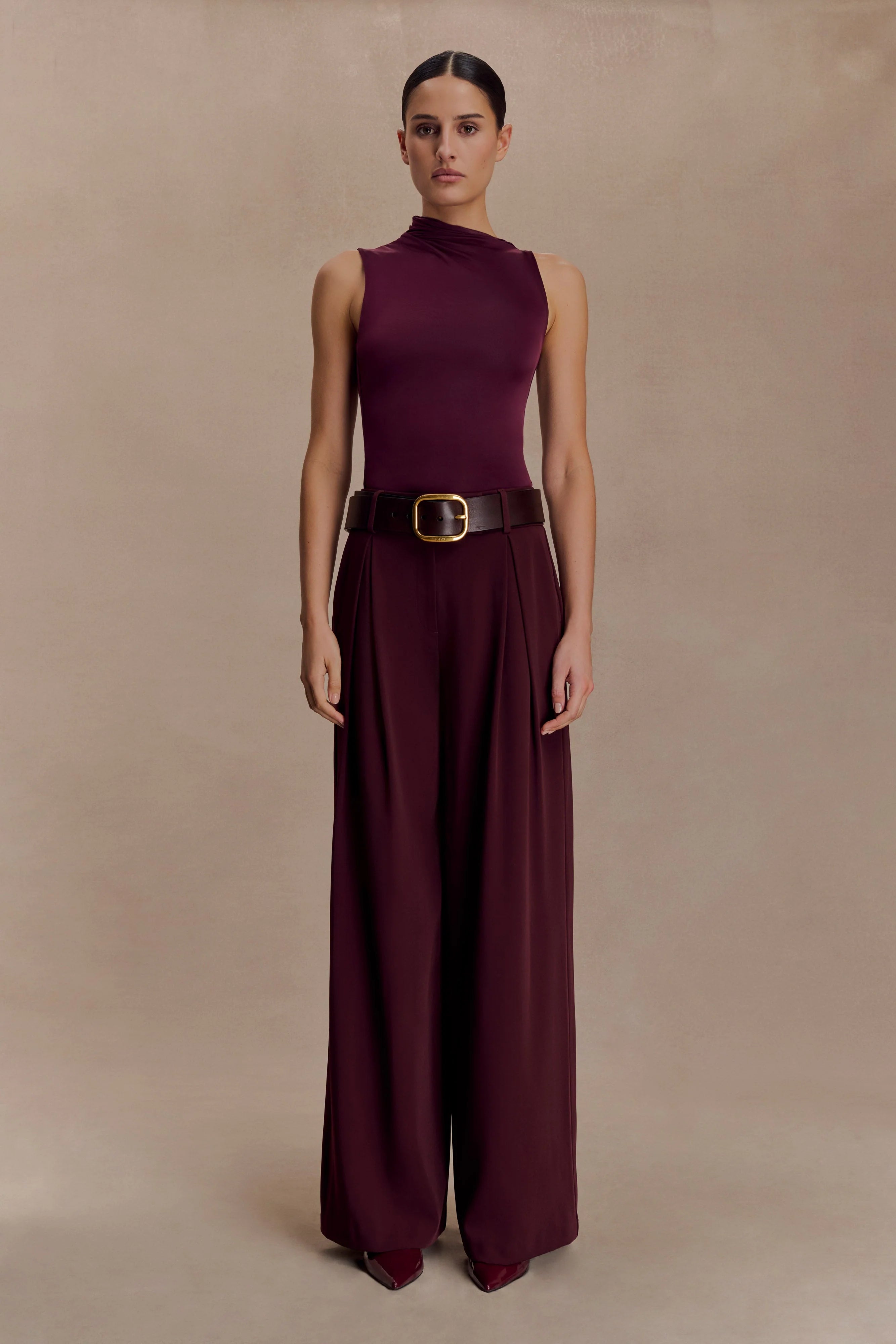 Hadleigh Sleeveless Slinky Top Burgundy