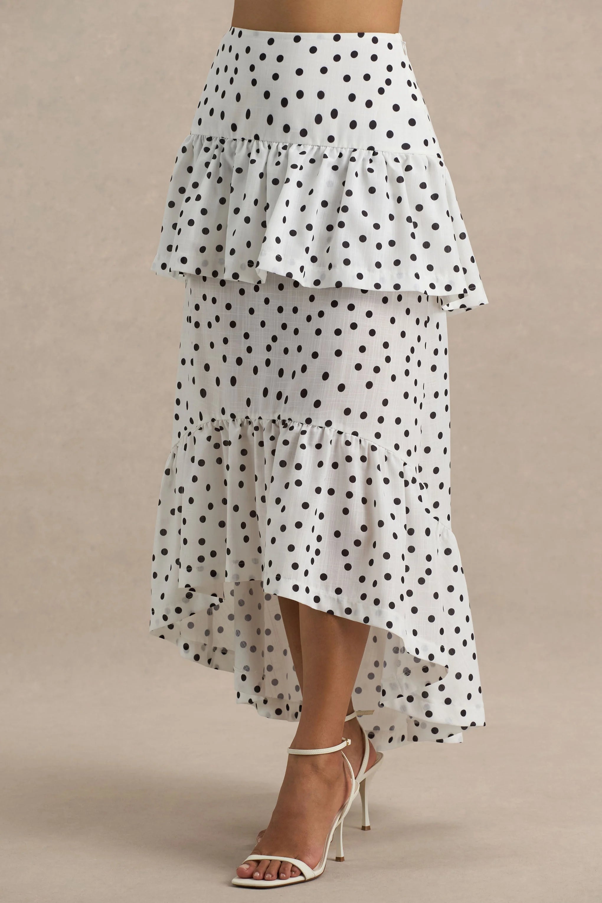 Emry White Polka Dot High Waist Maxi Skirt With Ruffle Detail