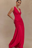Dania Cowl Neck Slinky Maxi Dress Fuchsia Pink