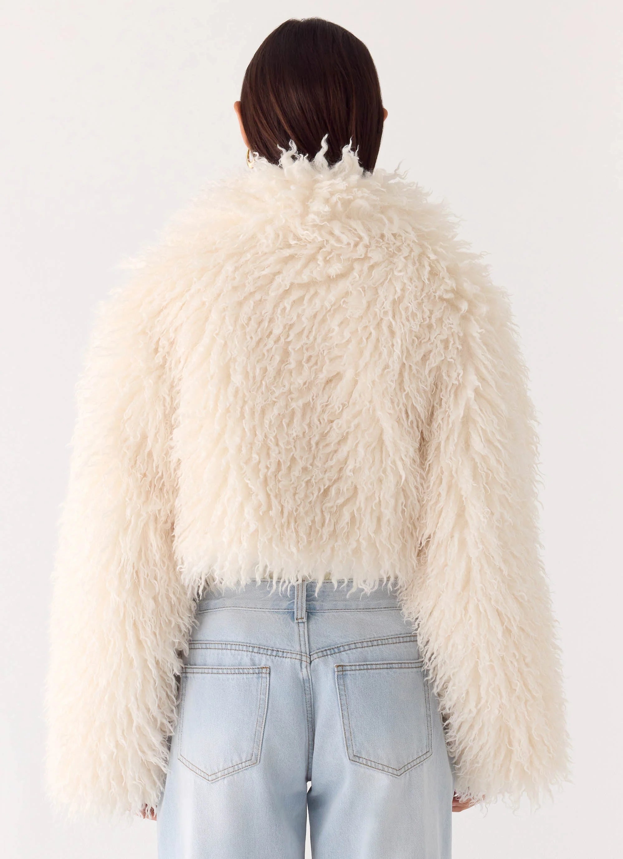 Virginia Cropped Faux Fur Jacket Ivory