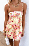 Elsa Yellow Bloom Satin Mini Dress