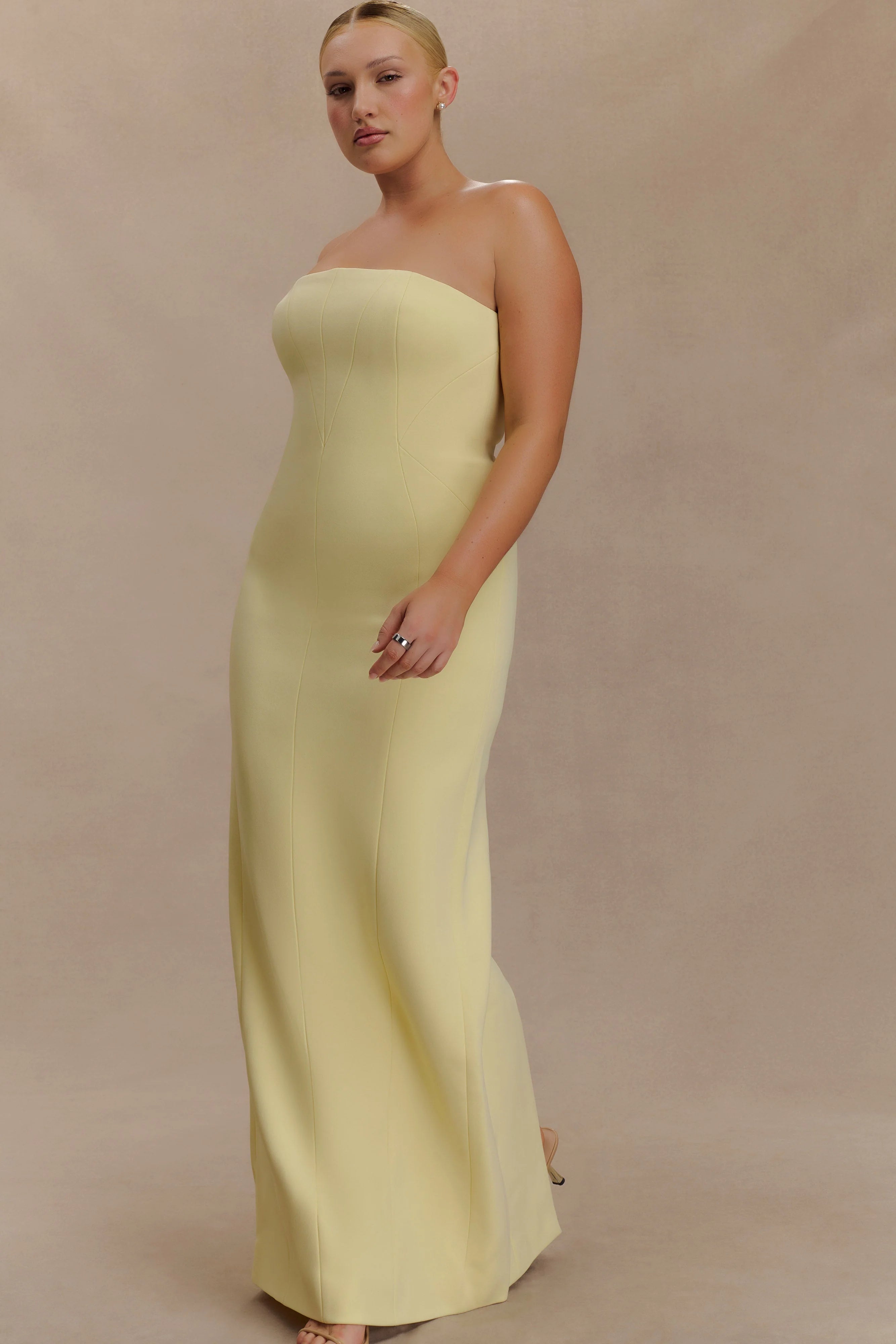 Kalila Strapless Crepe Maxi Dress Lemon