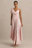 Julieta Baby Pink Asymmetric Neck Maxi Dress With Bow Detail And Open Back