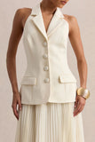 Marvelle Cream Plunge Neck Maxi Dress With Hanky Hem