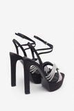 Doll Drama Black Satin Diamante Strappy Platform Heels