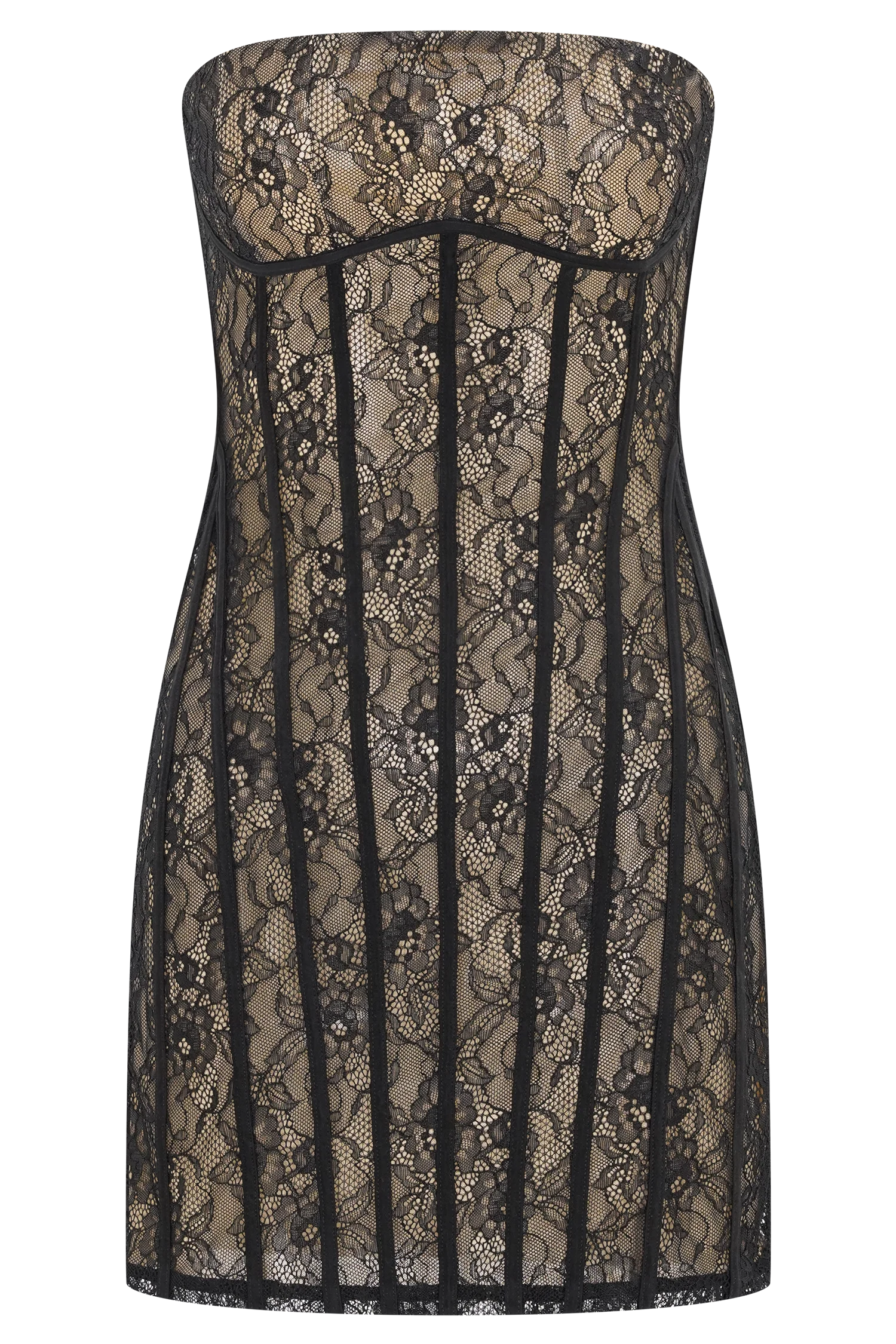 Jeannette Panelled Lace Mini Dress Black