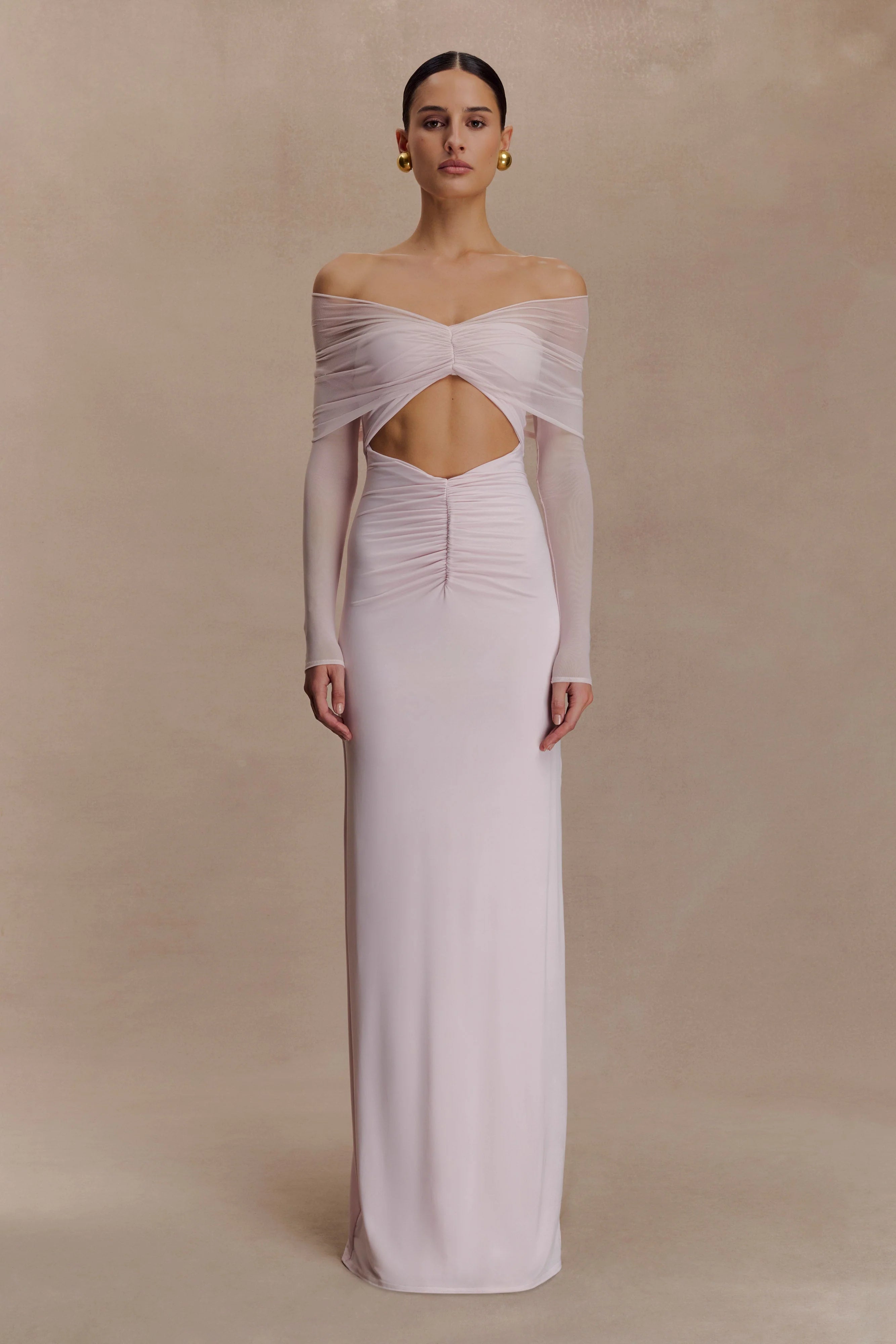 Rafaella Slinky And Mesh Maxi Dress Pale Pink