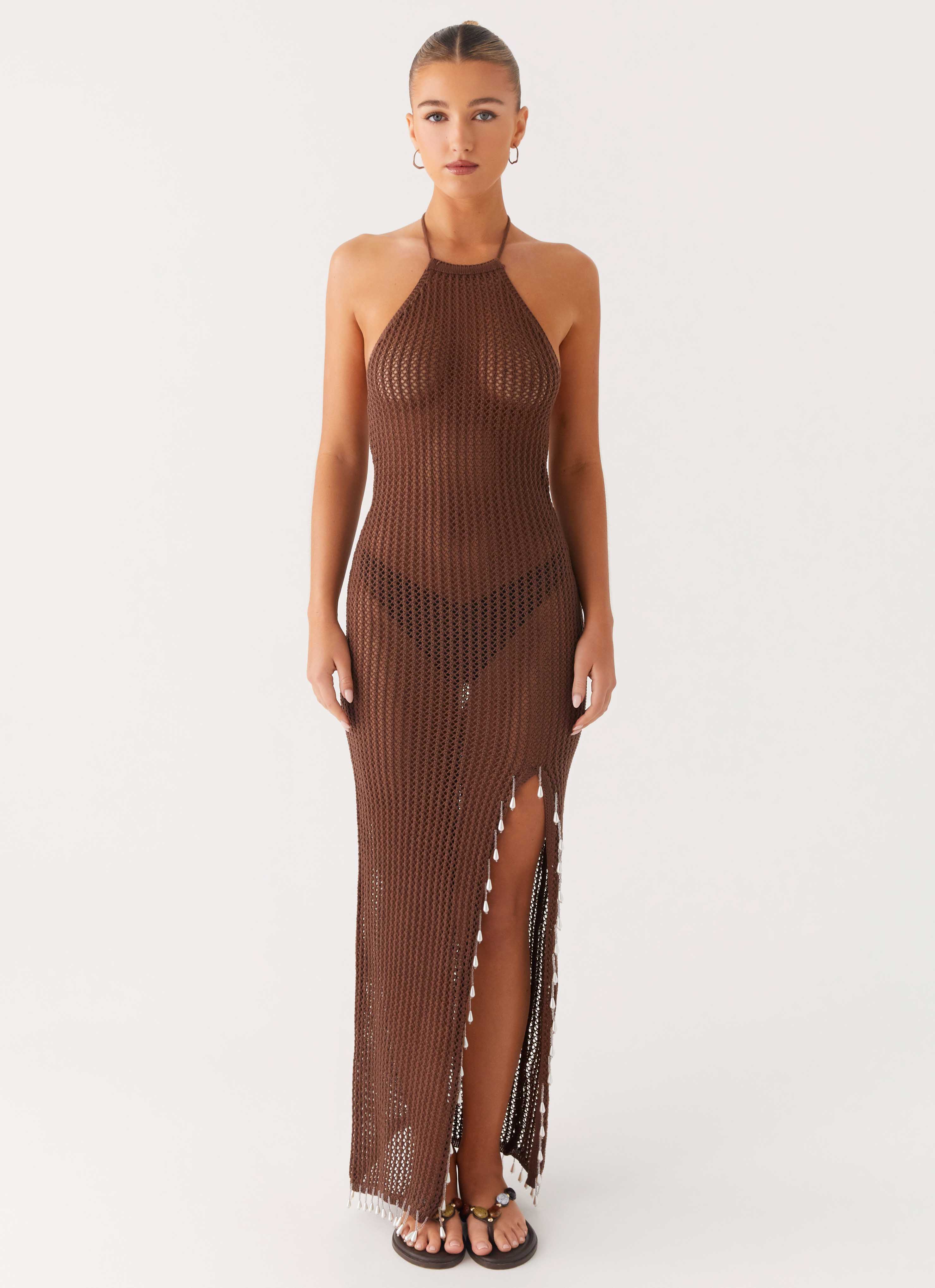 Fennella Beaded Maxi Dress Chocolate
