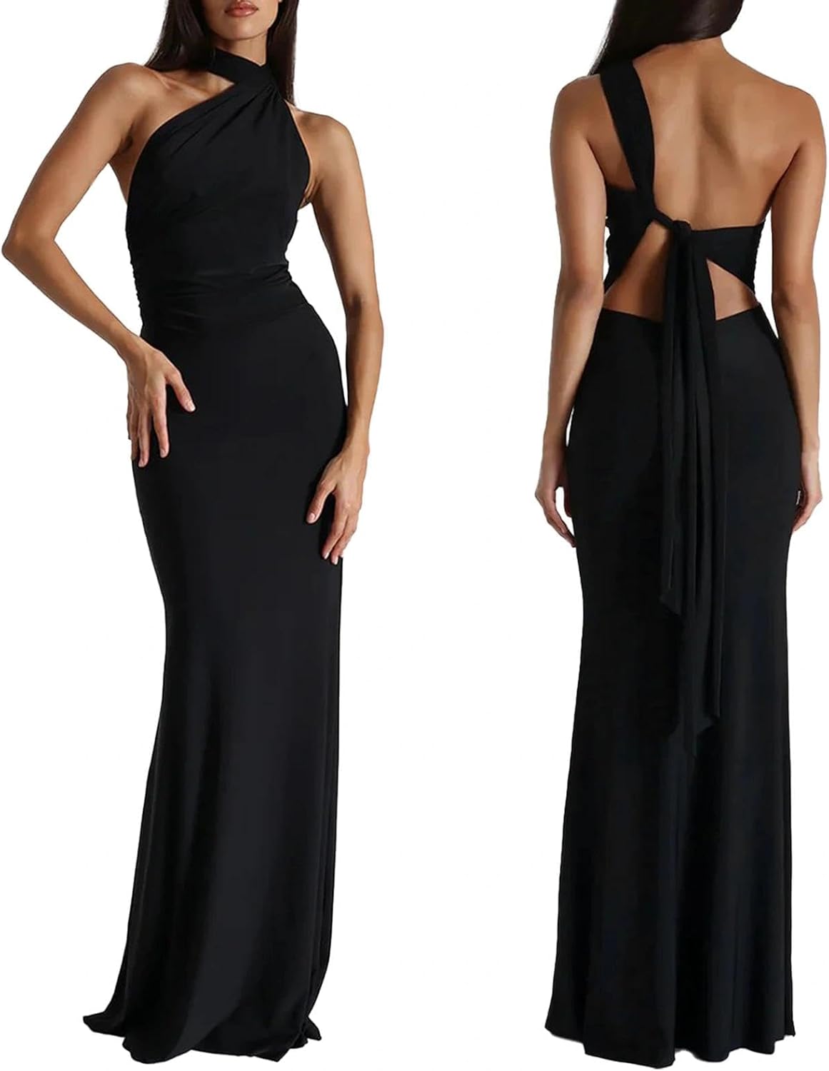 Women Sexy Backless Dress Halter Cut Out Bodycon Maxi Dresses Wedding Guest Beach Vacation