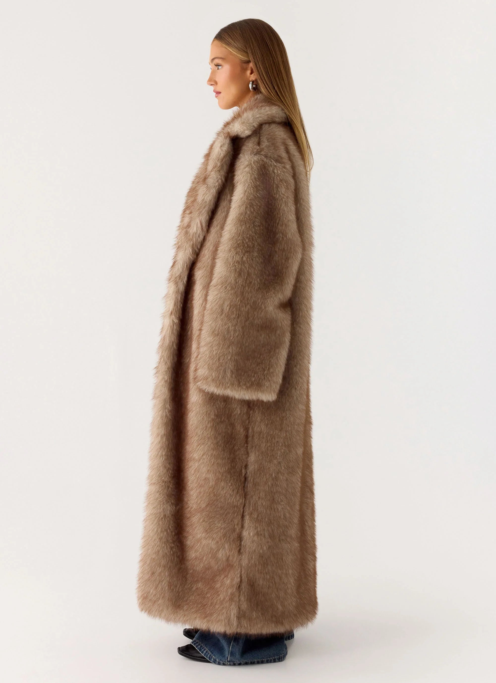Kamil Faux Fur Maxi Coat Tan Beige
