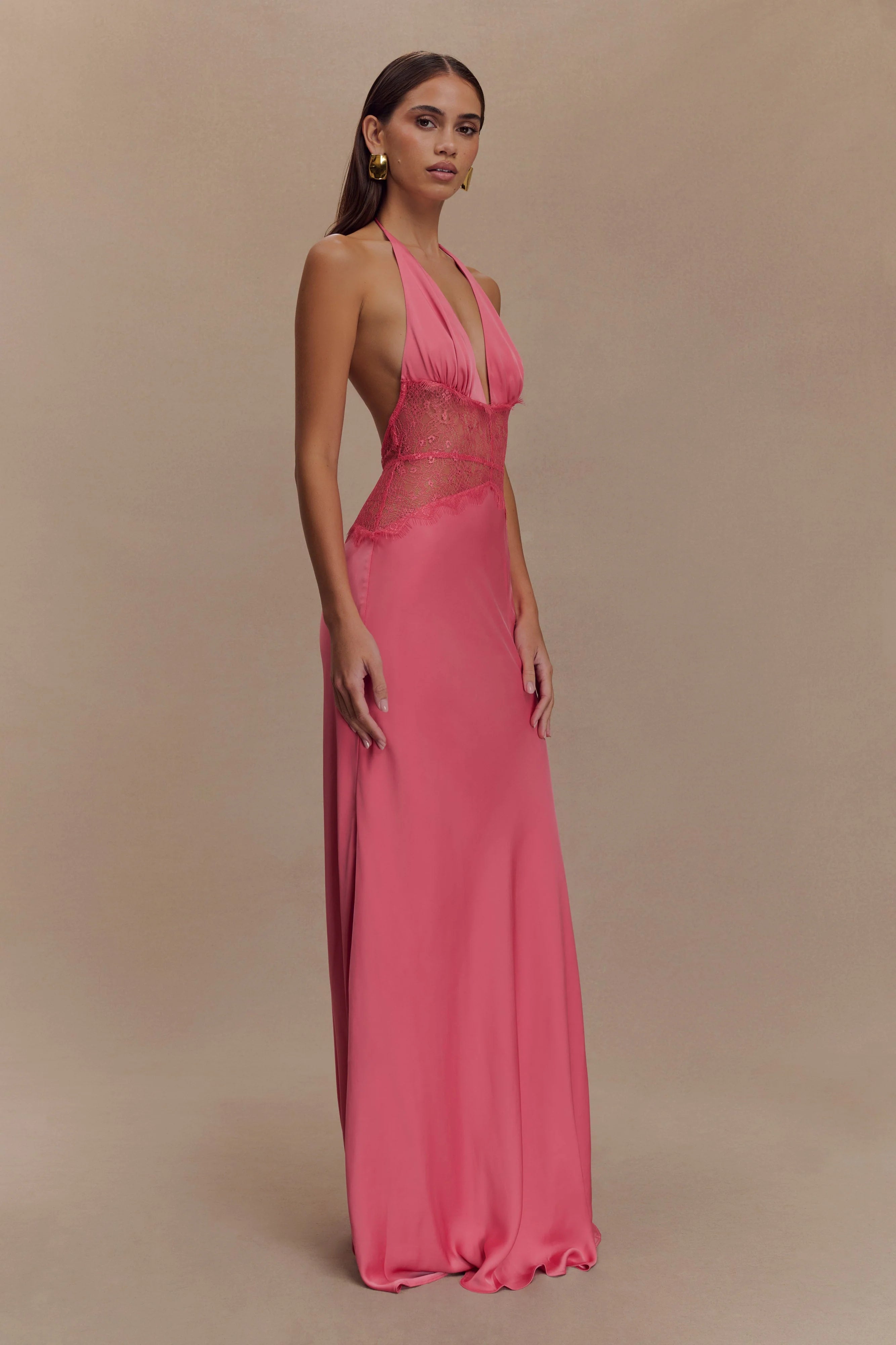 Dinah Lace And Satin Maxi Dress Blush Rose