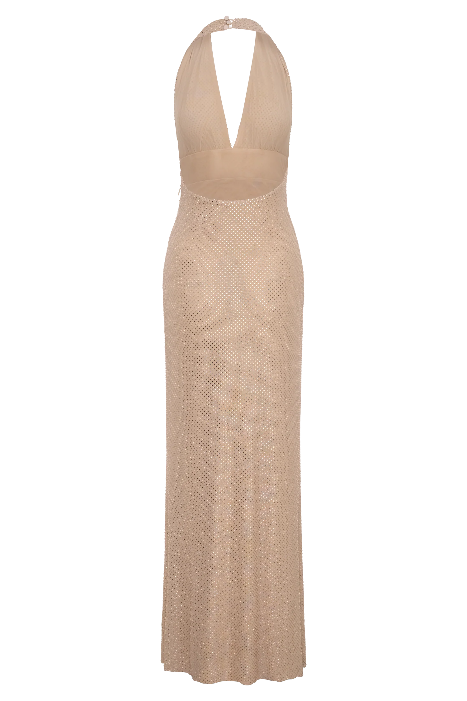 Harriet Halter Neck Diamante Maxi Dress Sandy Gold