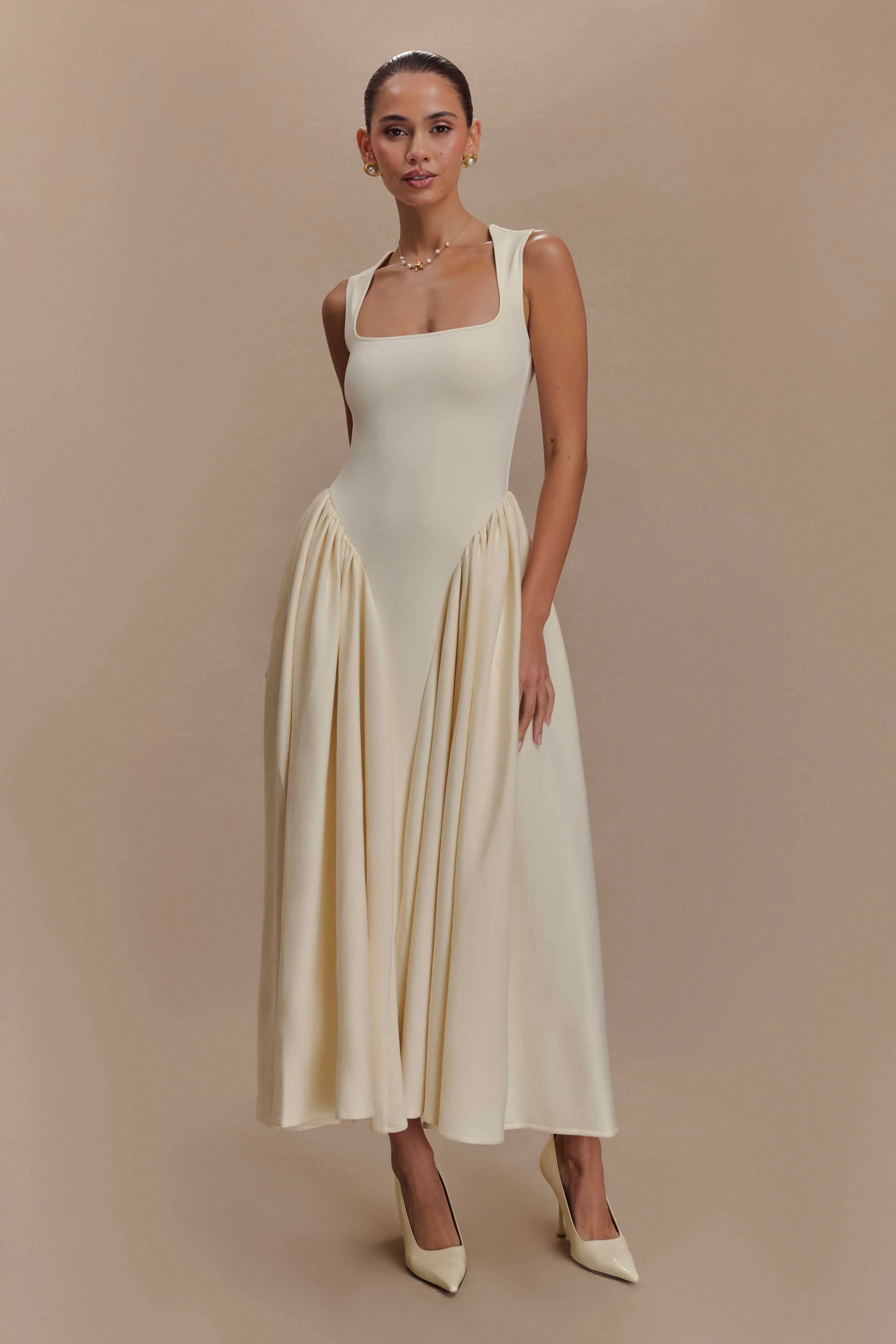 Sharon Scuba Jersey Midi Dress Ivory