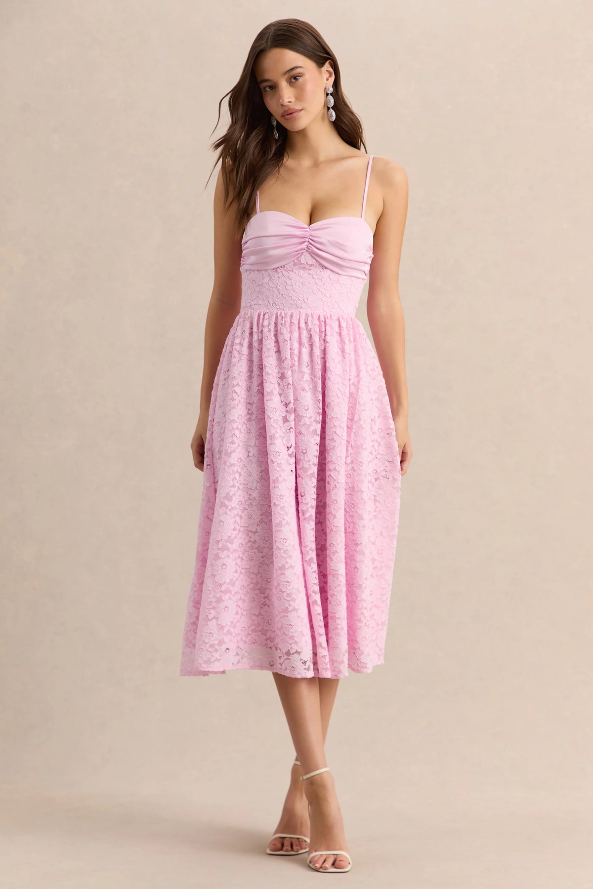 Gloriana Pink Lace Sweetheart Neck Midi Dress