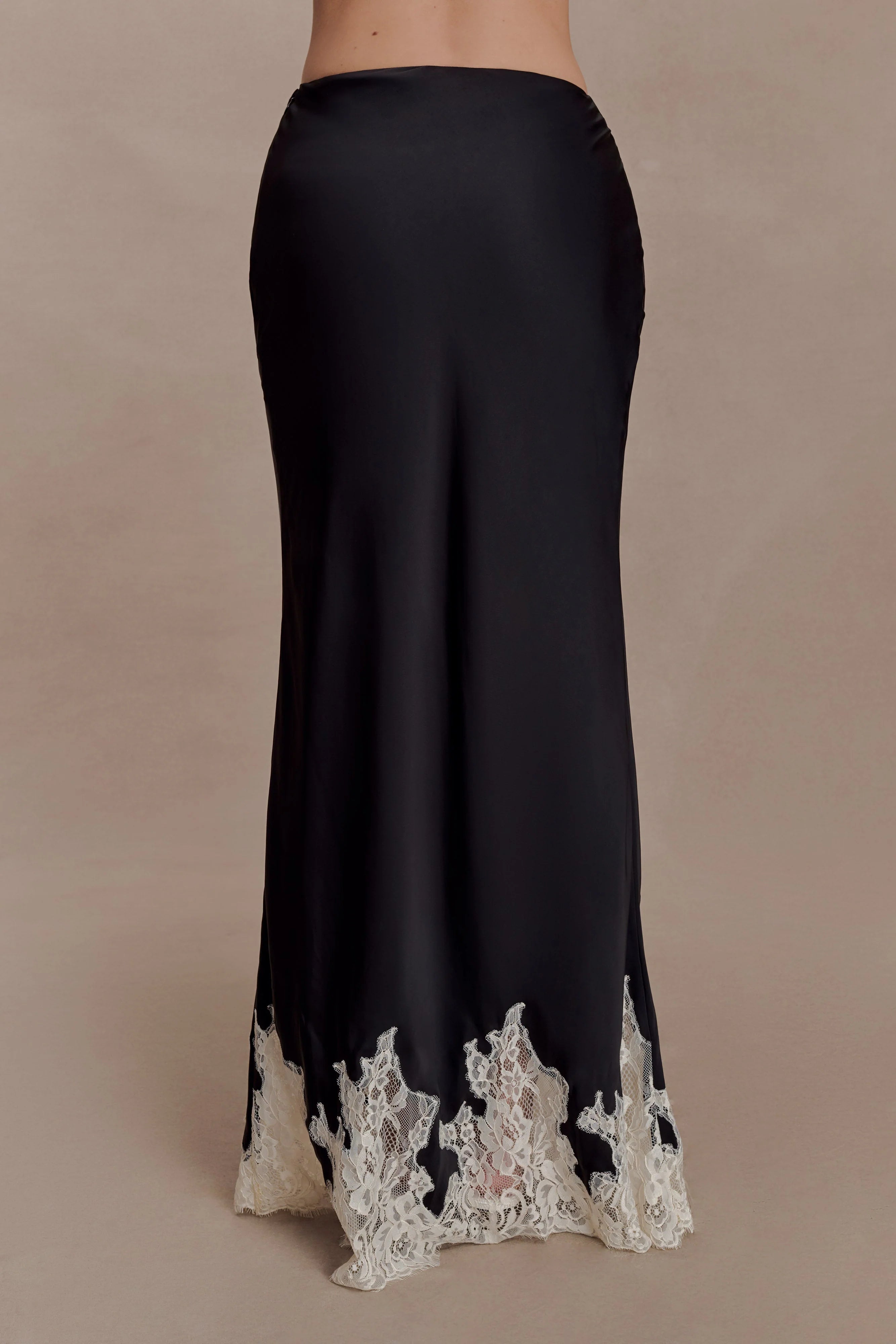 Nina Satin And Lace Maxi Skirt Black Ivory