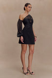 Effie Organza One Sleeve Mini Dress Black