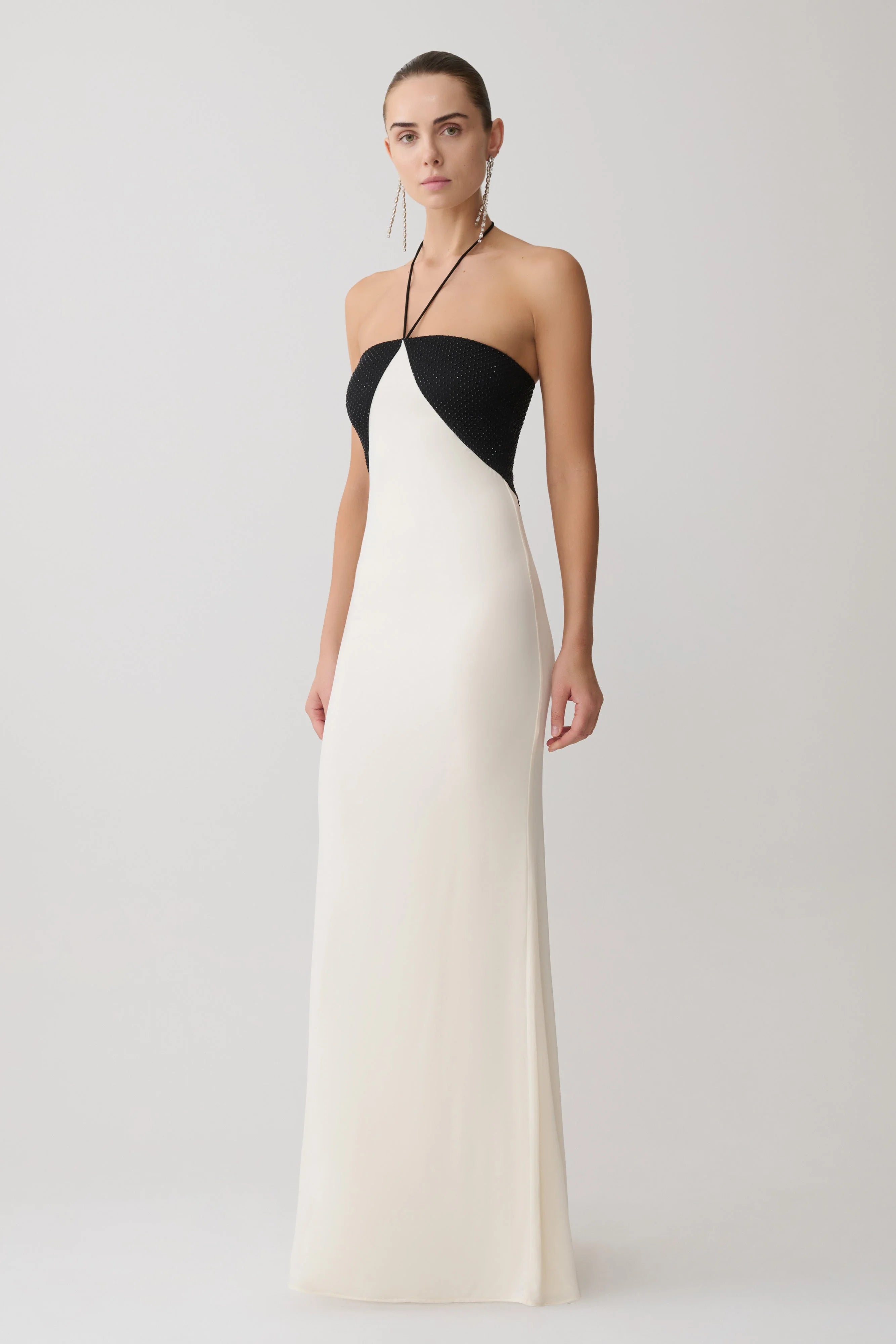 Hien Sequin Halter Maxi Dress Black Ivory