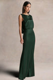 Stacey Dark Green Slashed Neck Maxi Dress With Open Back And Embellished Detail
