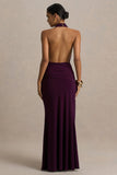 Tilly Burgundy Extreme Plunge Neck Maxi Dress With Wrap And Ruched Details