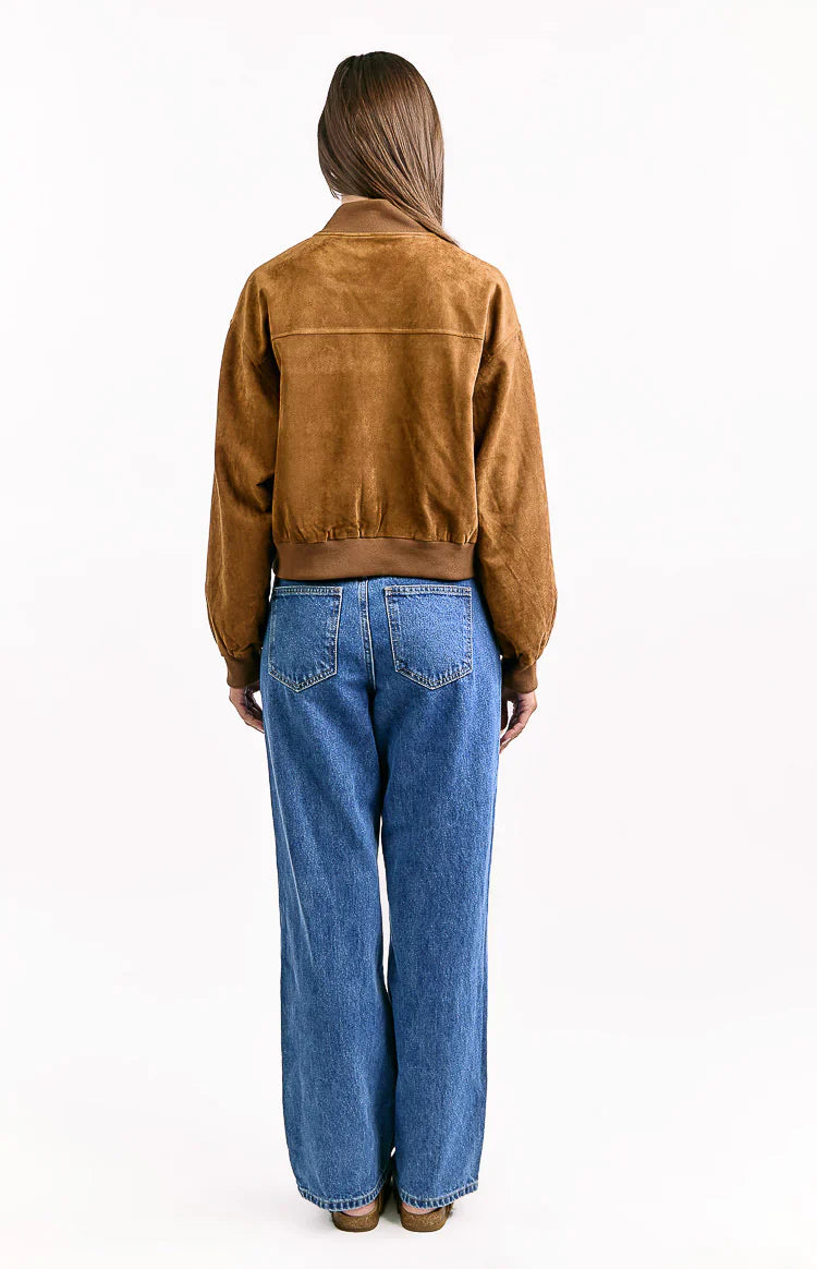 Rebecca Tan Cuffed Suedette Bomber Jacket