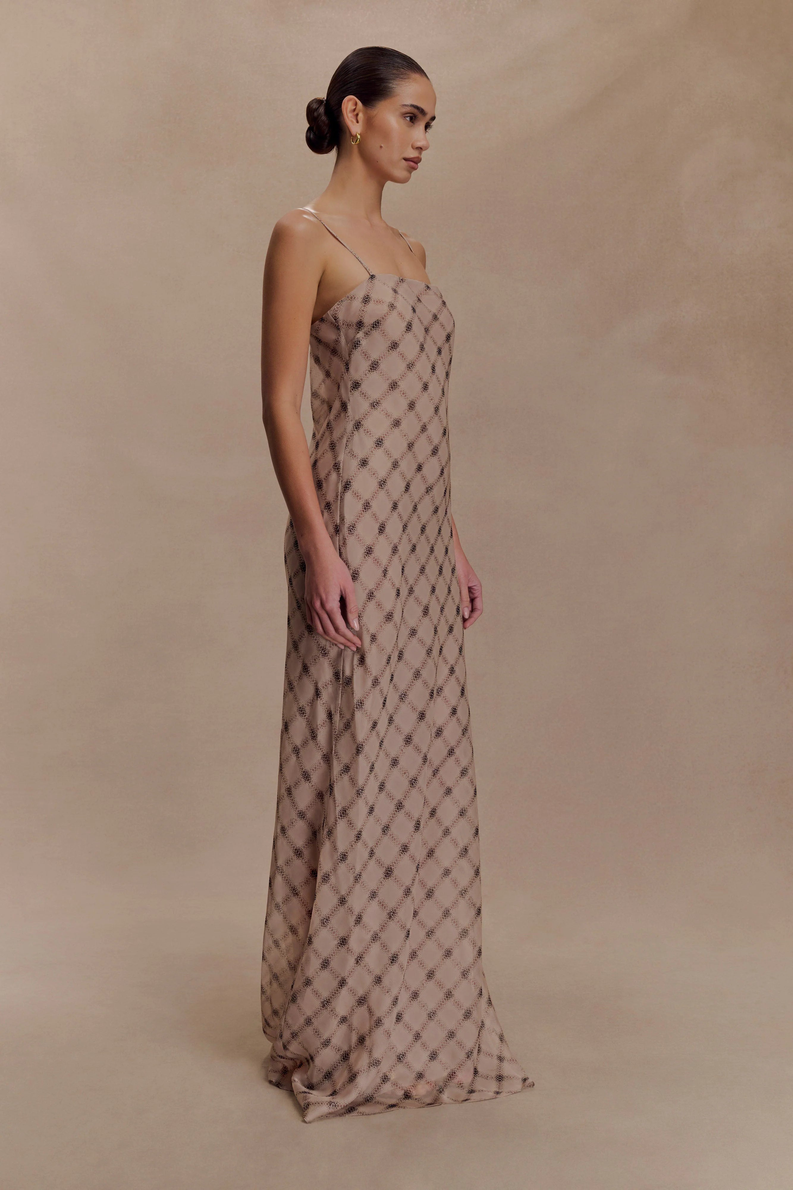 Silvana Chiffon Maxi Dress Snake Check Print Mocha