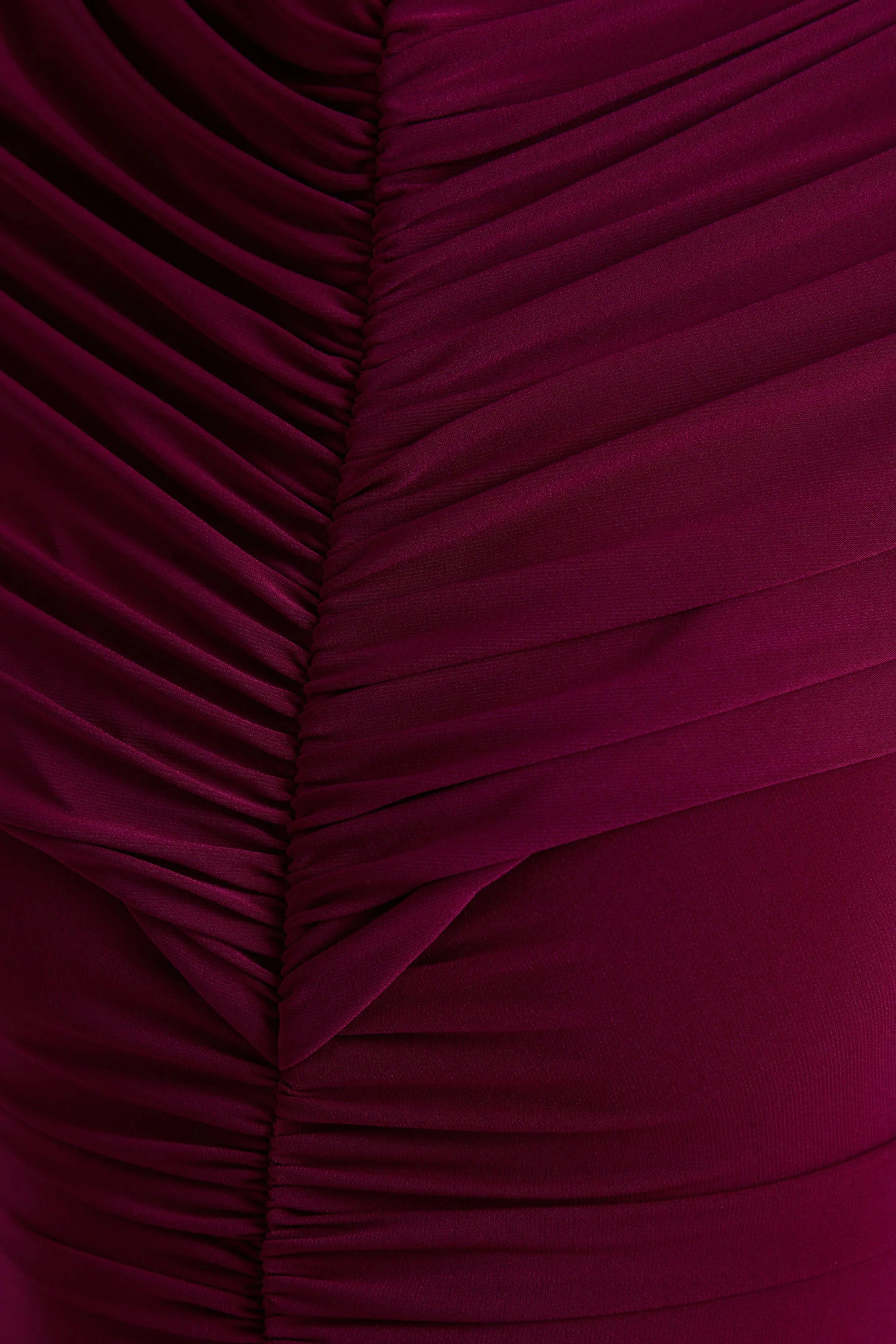 Azaria Burgundy High Neck Maxi Dress With Ruched Detailing