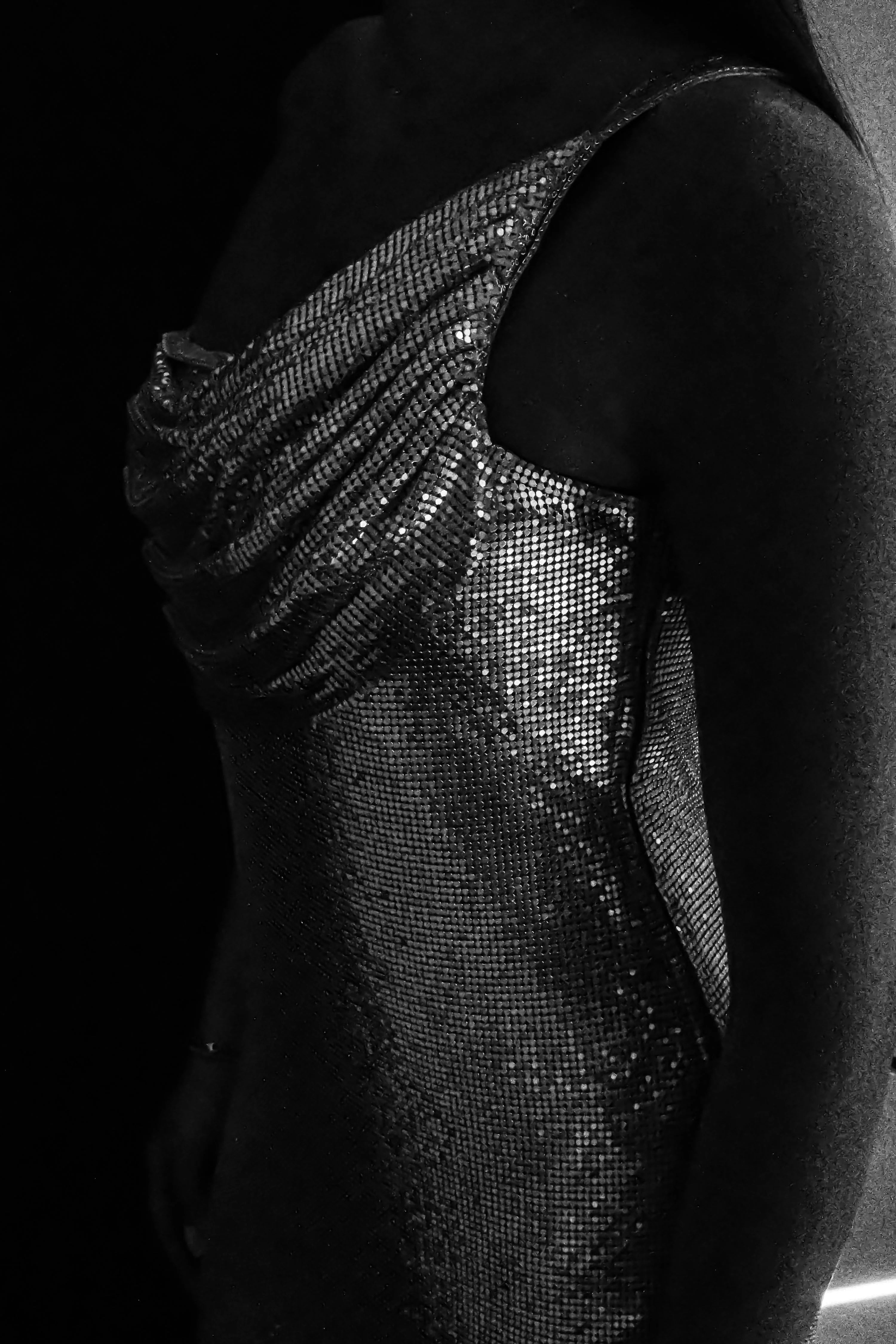 Lyle One Shoulder Glow Mesh Mini Dress Silver