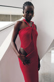 Edwina Knotted Mesh Maxi Dress Red