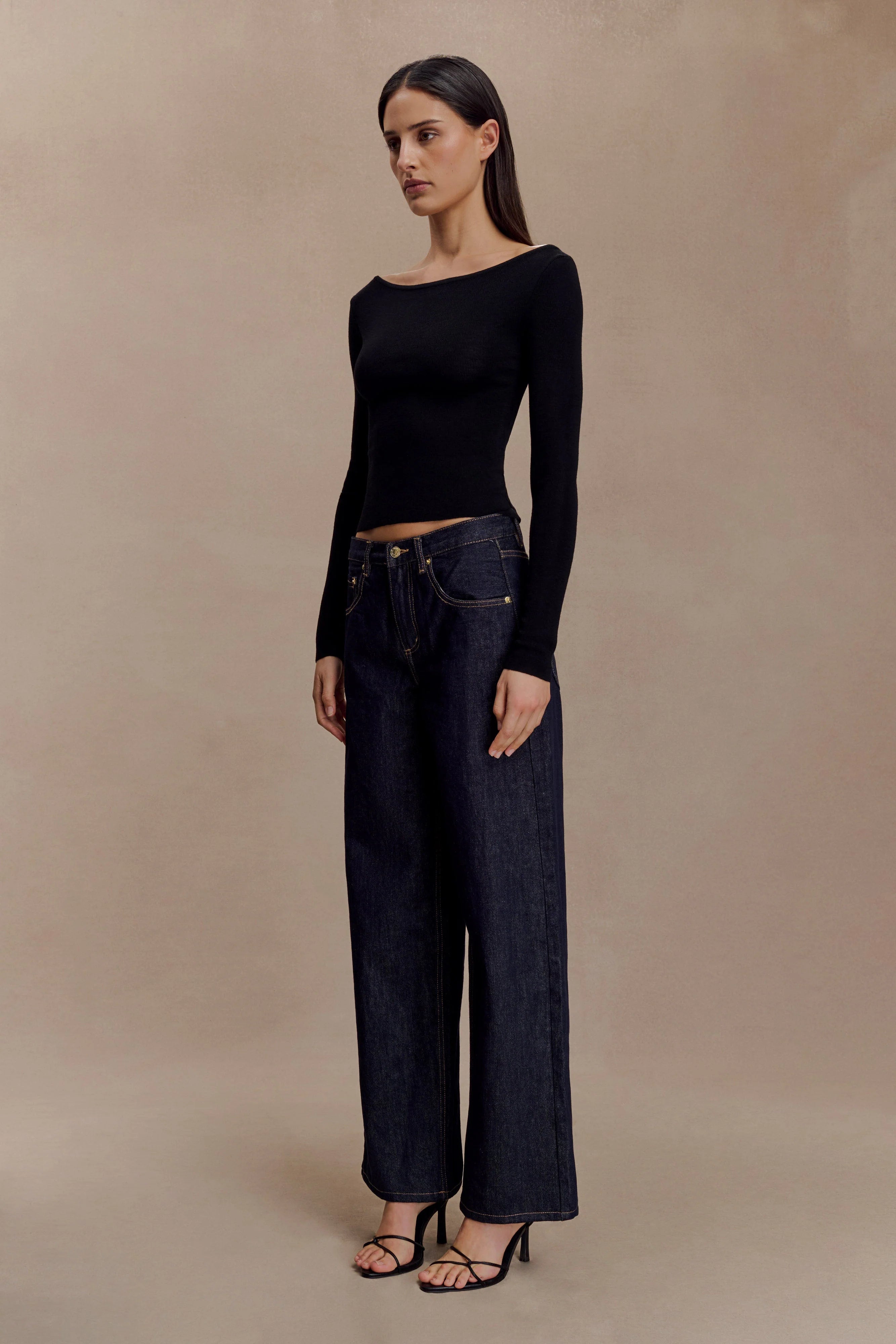 Paedyn Merino Wool Ribbed Long Sleeve Top Black