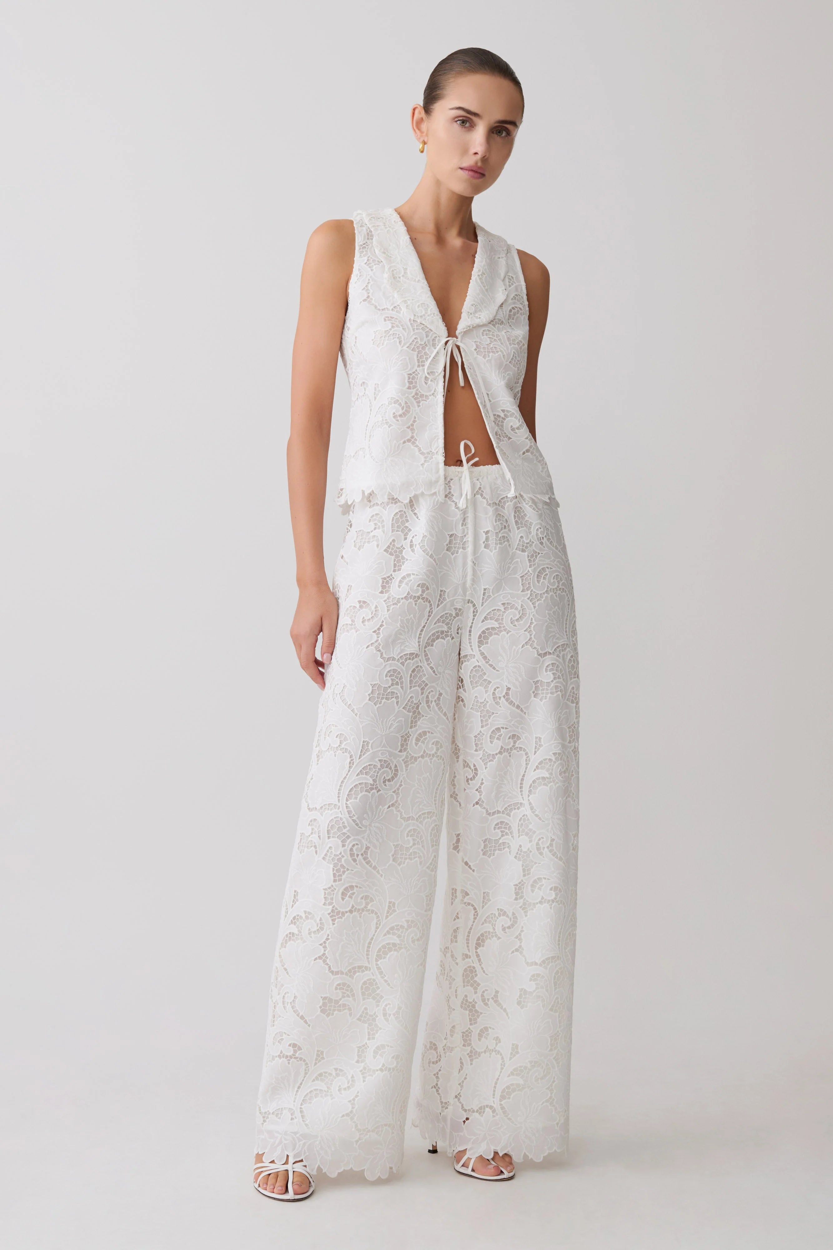 Tessa Broderie Straight Leg Pants White