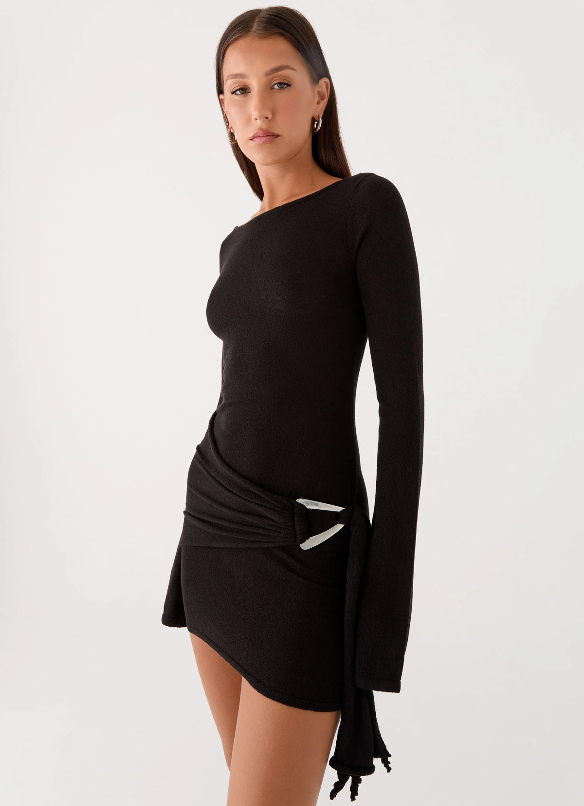 Niella Long Sleeve Wrap Mini Dress Black