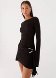 Niella Long Sleeve Wrap Mini Dress Black