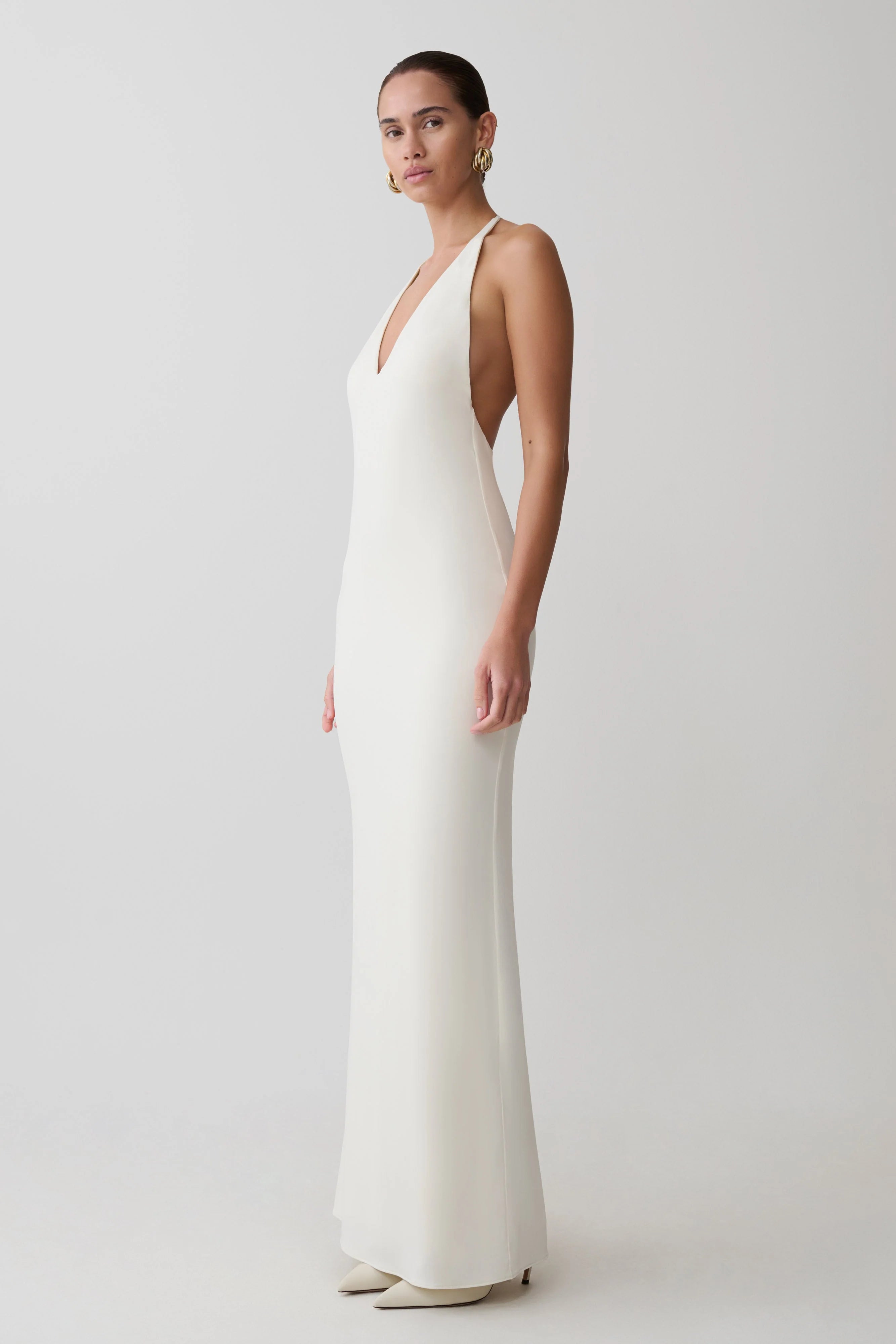 Hana Slinky Plunge Maxi Dress Ivory