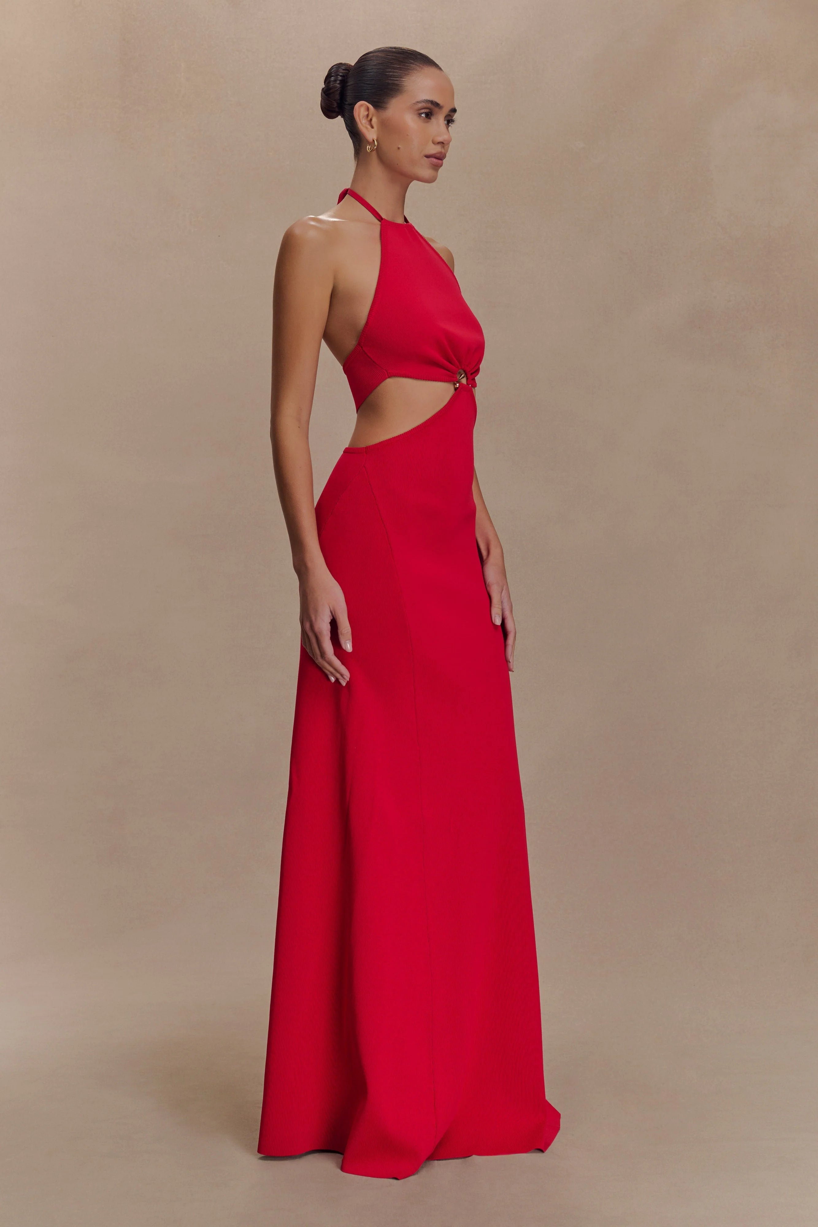 Marlowe Halter Knit Maxi Dress Red