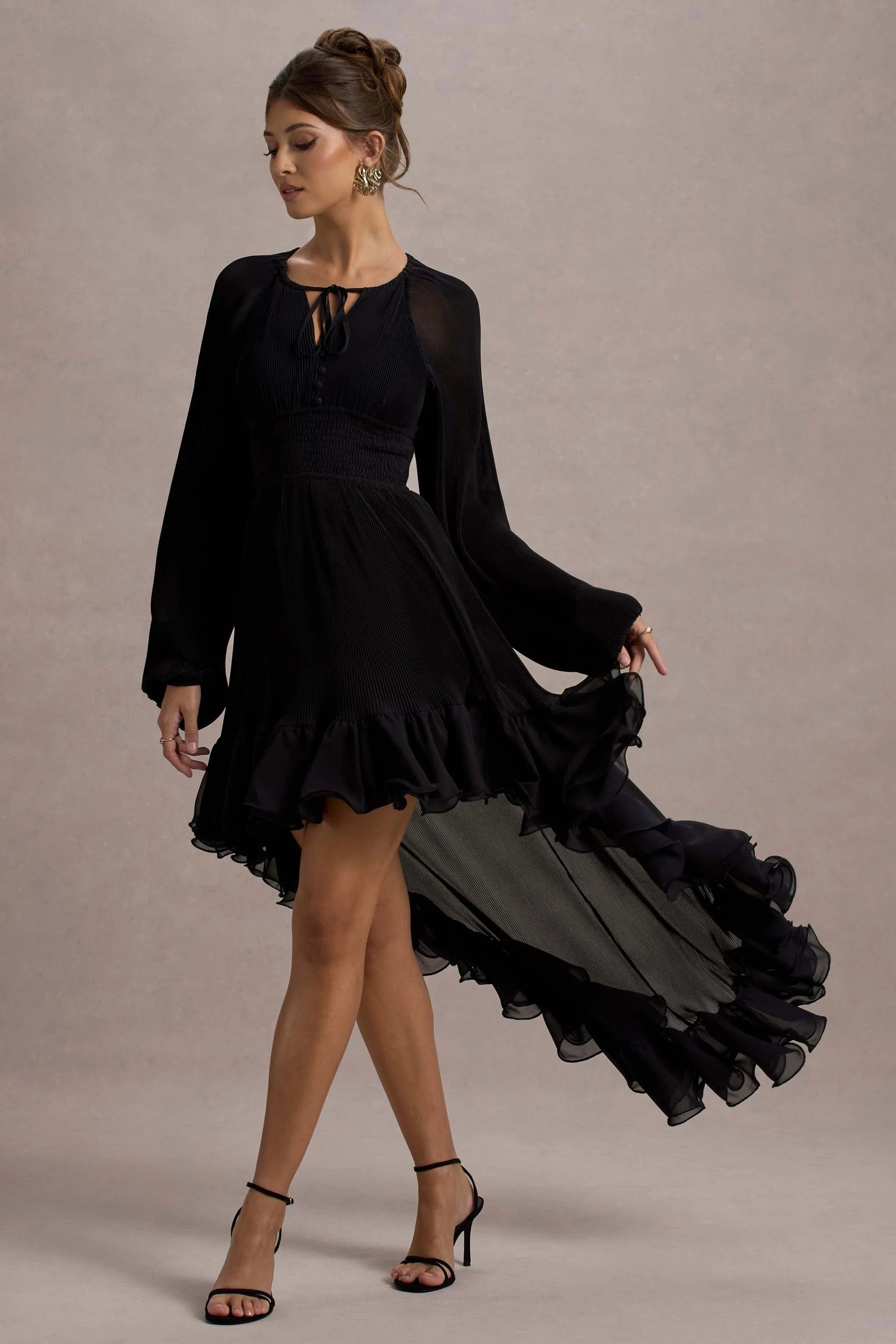 Namir Black High Low Chiffon Maxi Dress