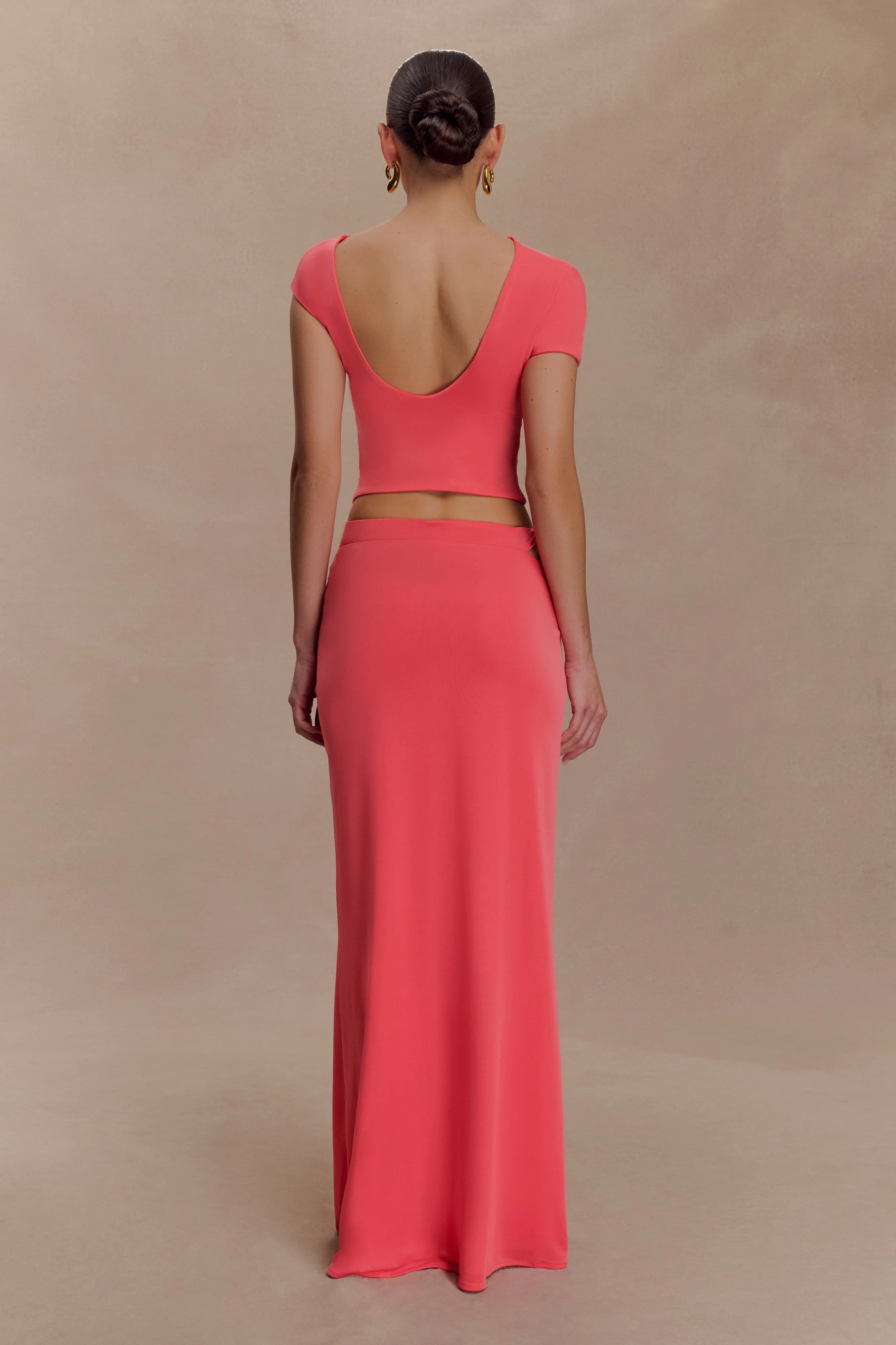Haven Slinky Twist Midi Skirt Coral