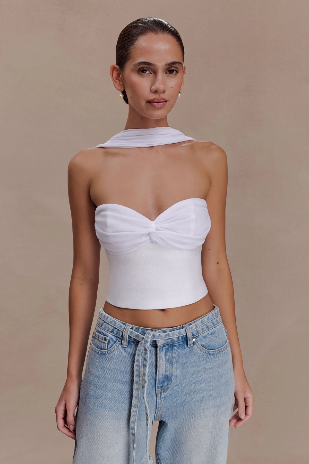 Talia Chiffon And Linen Halter Top White