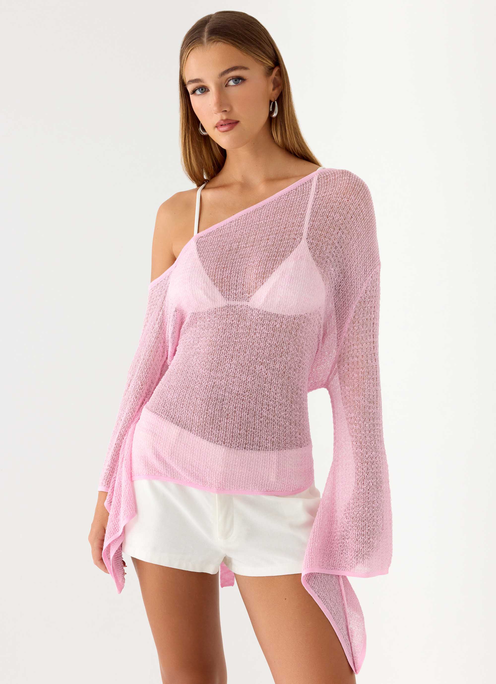 Telling Me Shimmer Knit Top Pink