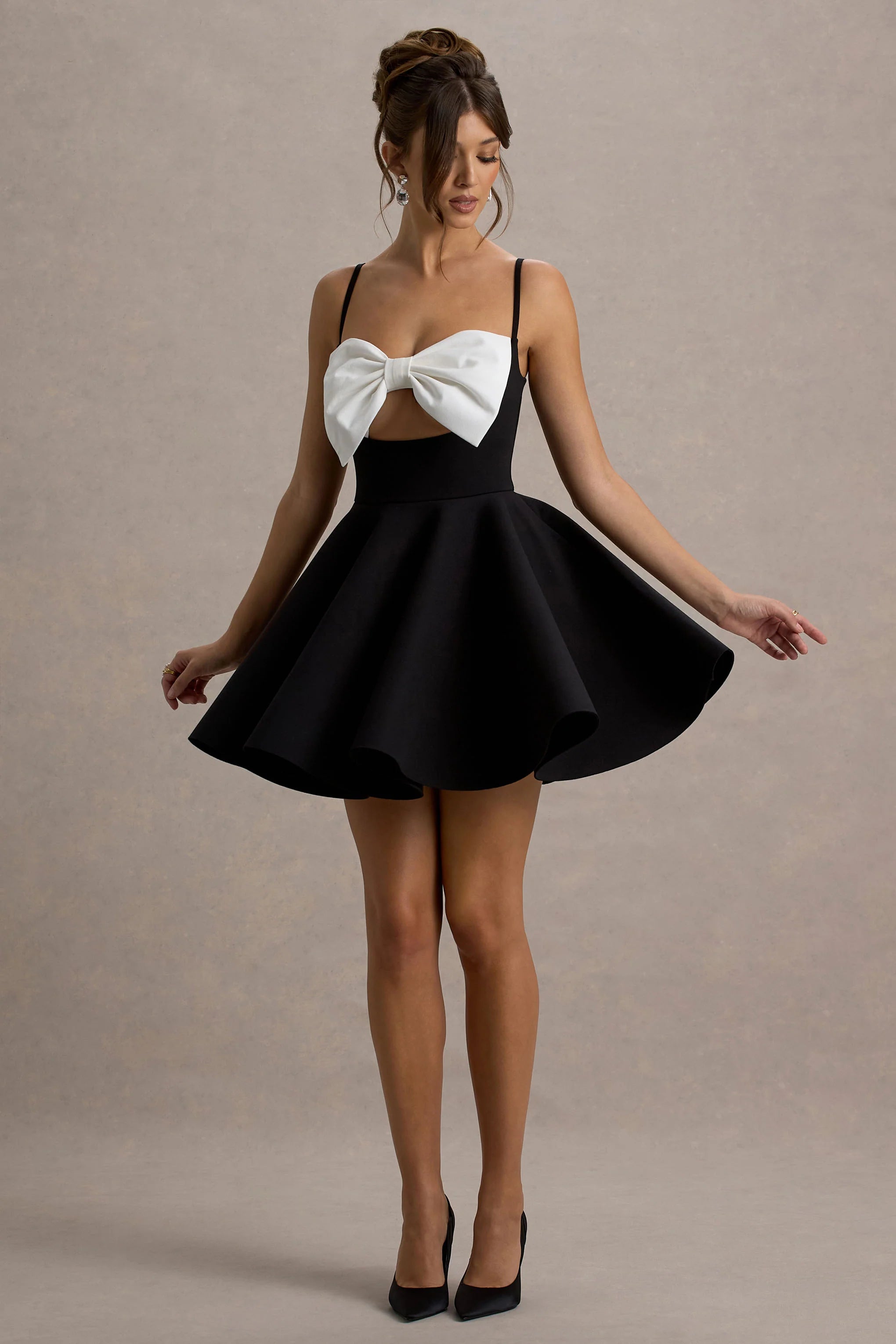 Yasmina Black White Bow Skater Mini Dress