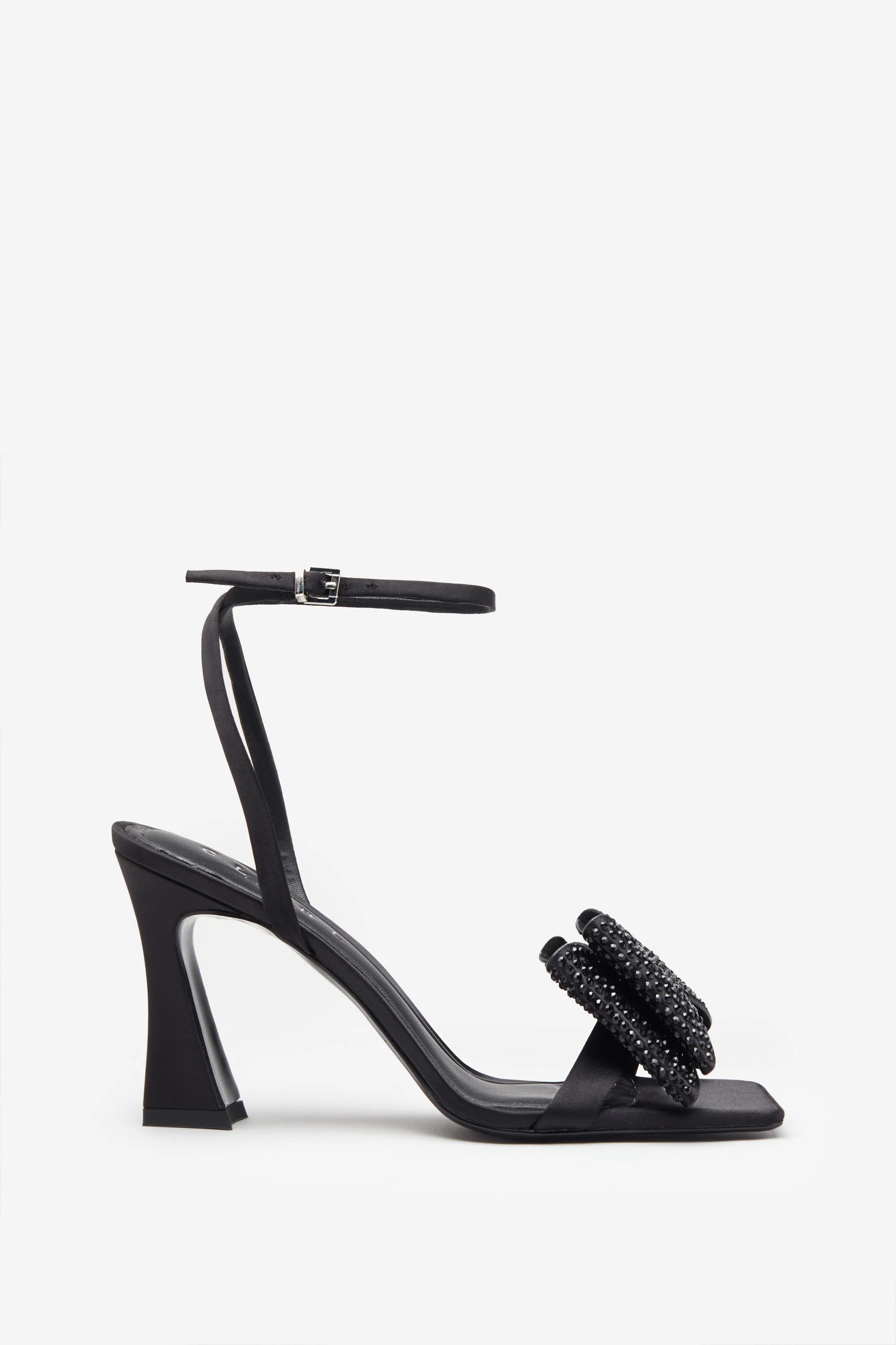 Headlines Black Ankle Strap Heeled Sandals With Diamante Bows