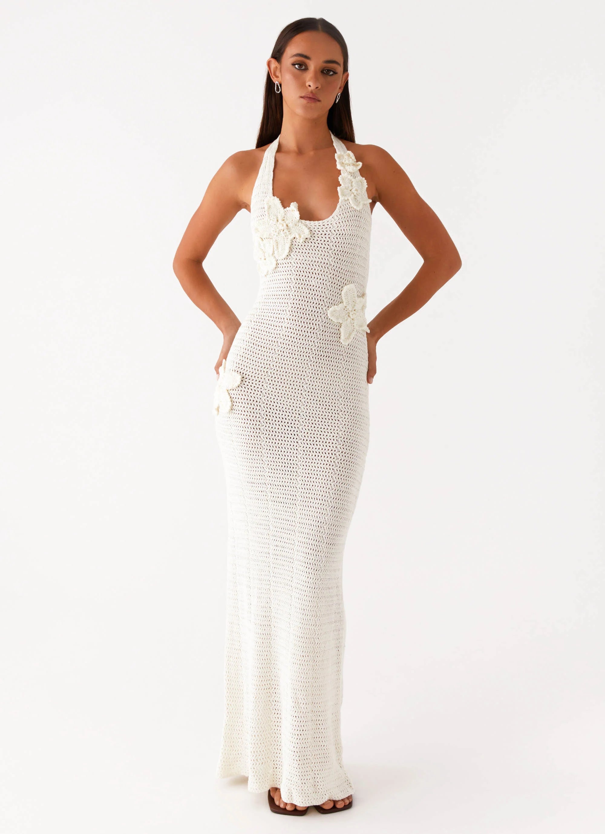 Novalee Flower Crochet Maxi Dress Ivory