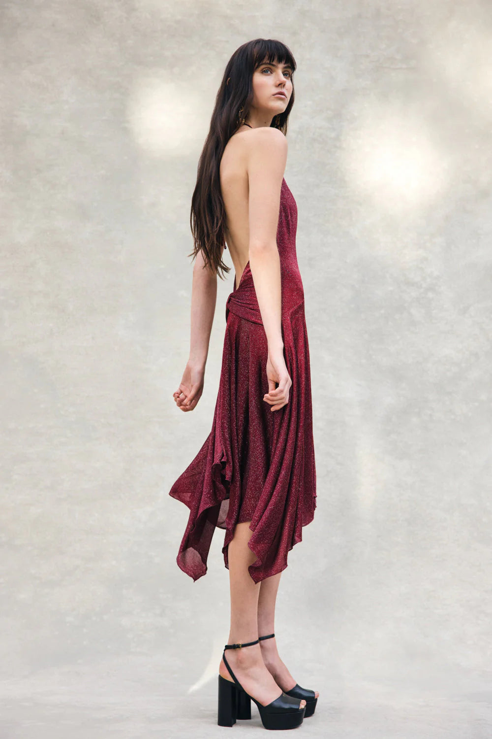 Sylvie Lurex Hankie Midi Dress Wine