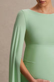 Providence Light Green High Neck Maternity Midi Dress With Cape Sleeves
