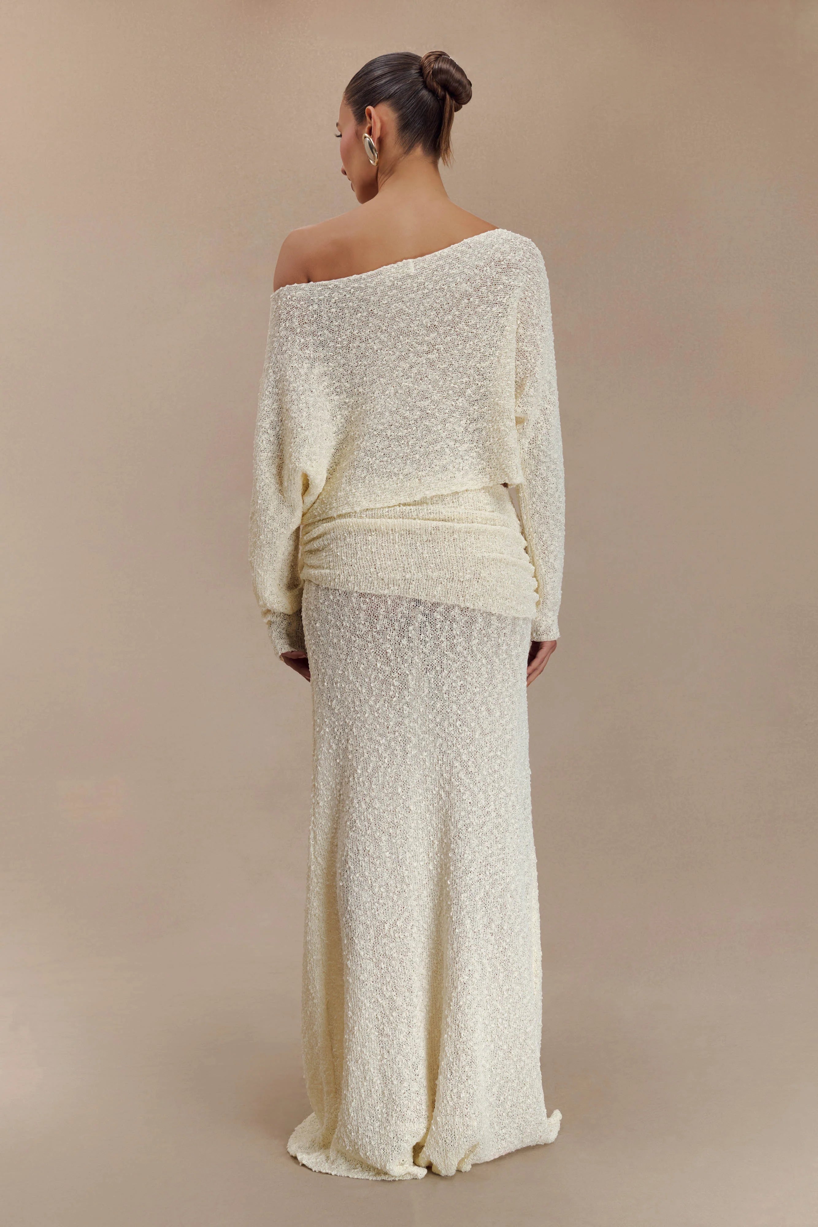 Petra Ruched Knit Maxi Skirt Ivory