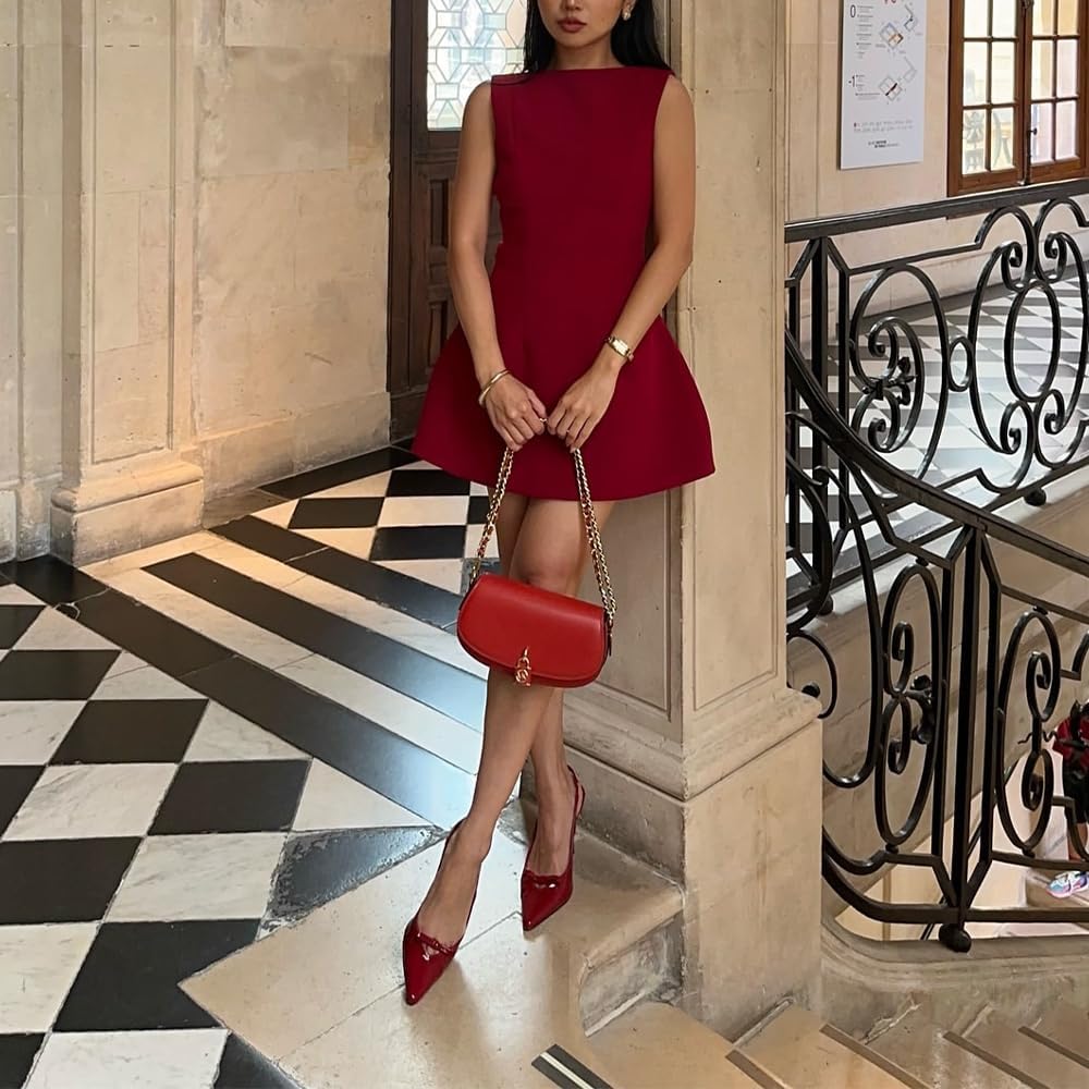 Women Sexy Backless Mini Dress Sleeveless Open Back A Line Formal College Graduation Dress